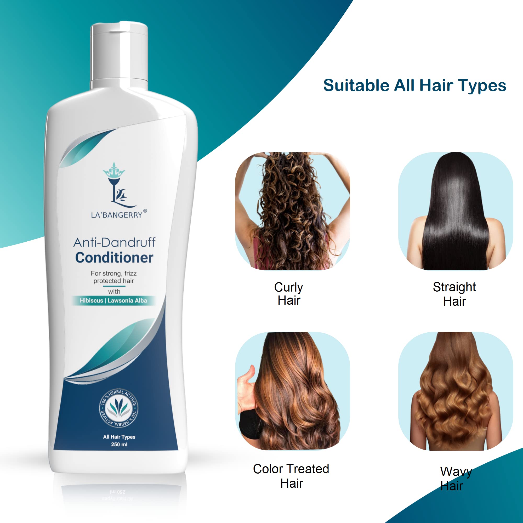 LA'BANGERRY Anti Dandruff Hair Conditioner with Hibiscus Extract - Moisturizing & Smoothing Treatment for All Hair Types (250ml) - Ideal for Dry, Itchy Scalp & Frizz Control