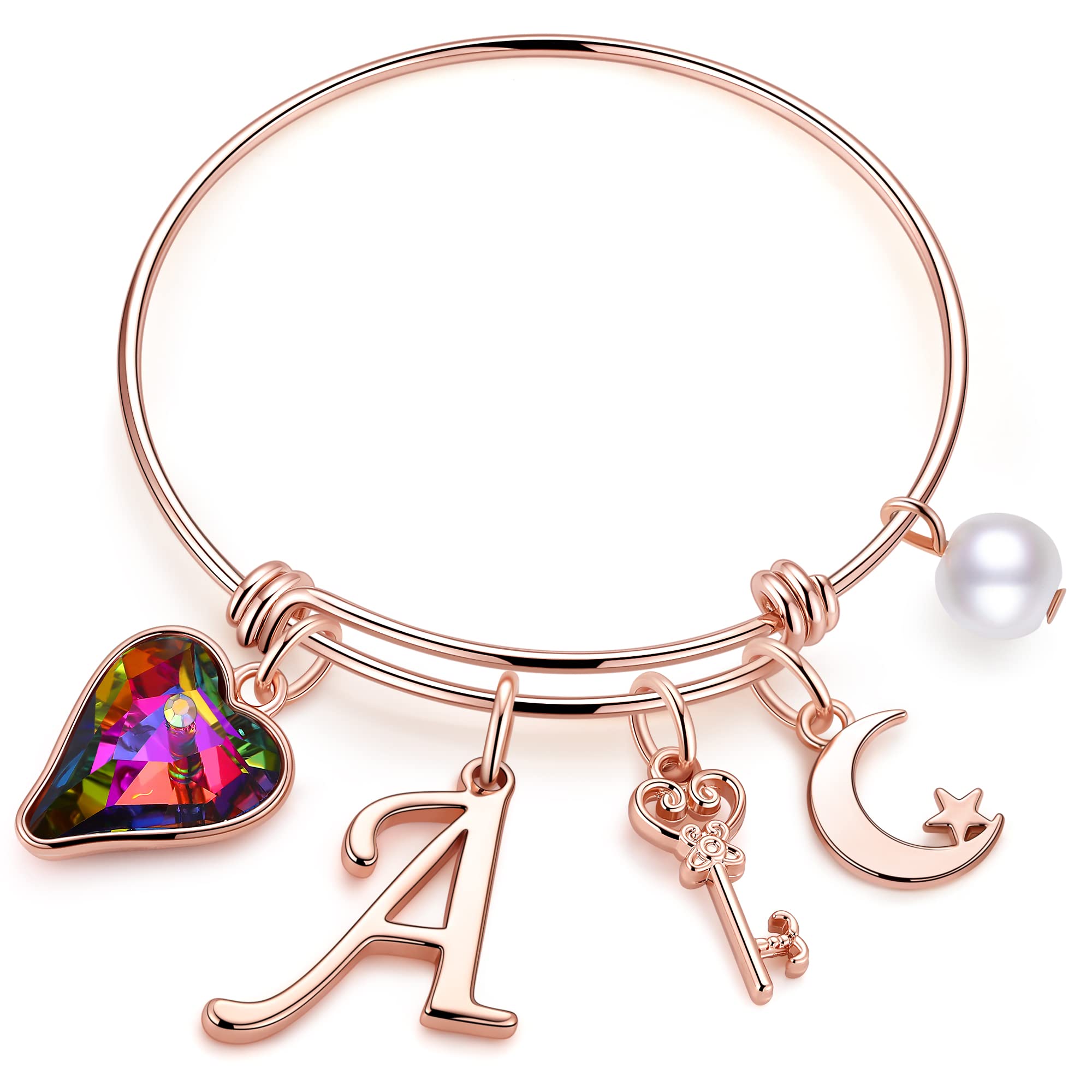 Memorjew Crystal Heart Initial Charm Bracelet for Women & Teen Girls - Personalized Jewelry Gift for Christmas, Birthday, Wedding (Bridesmaid & Flower Girl Gifts) - Elegant & Stylish Accessory for Everyday Wear & Special Occasions
