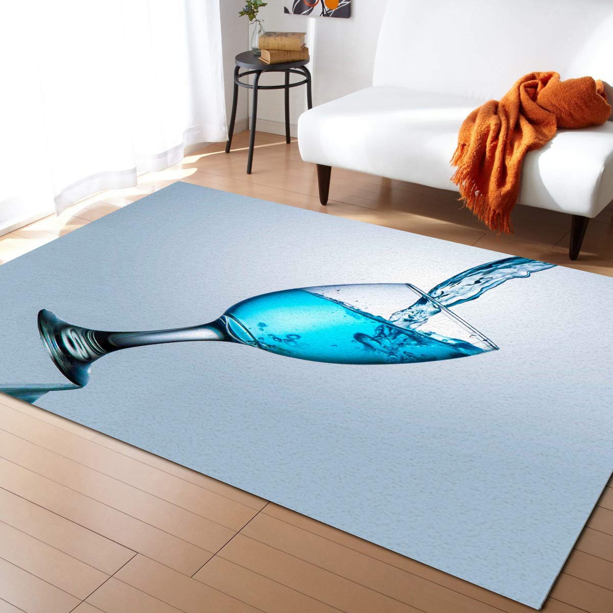 Non-Slip Blue Wine Goblet Rectangle Area Rug 5'x7' - Soft Indoor Rug for Bedroom, Living Room, Kids Room & Playroom - Perfect for Home Decor, Family Gatherings & Cozy Spaces