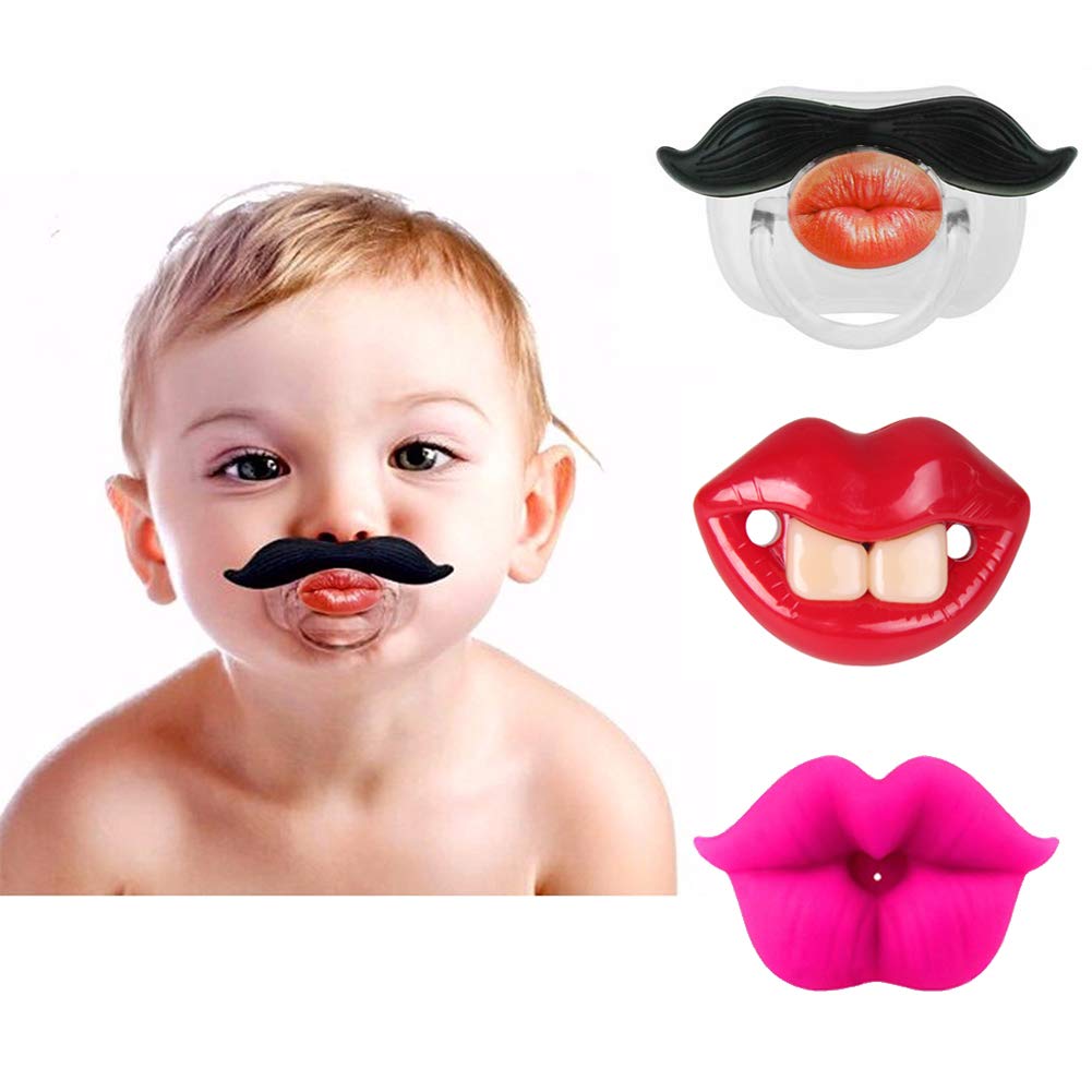 3Pcs Funny Teeth & Mustache Pacifier Set - Cute Gentleman Mustache Design for Newborns, Infants & Toddlers - Perfect for Soothing, Baby Showers & Photo Props