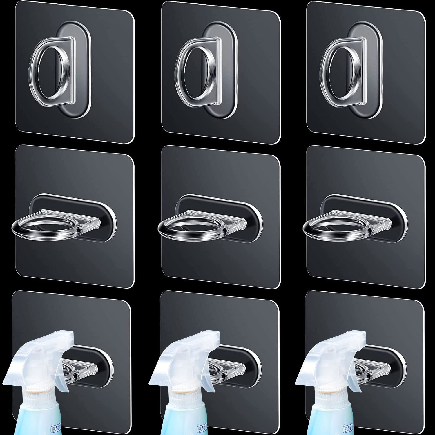 12 Pack Adhesive Shower Gel Bottle Holder - Wall Mount Hooks for Kitchen Bathroom Storage