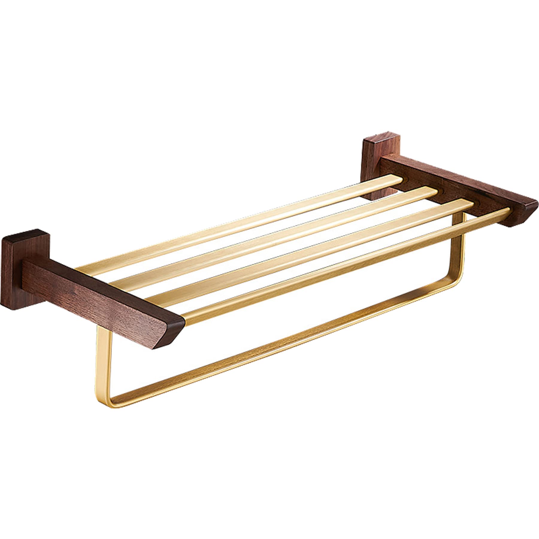 MOYOKOY Golden Walnut Multi-Rod Bathroom Towel Rack - No Drill Wall Mounted Towel Hanger with Storage for Bathroom, Kitchen, Laundry Room & Toilet Organization