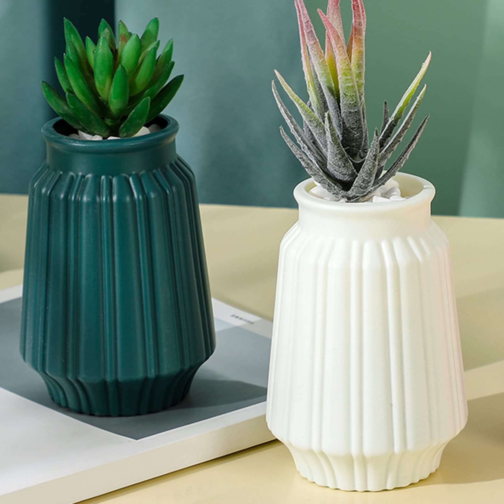 Nordic Style Plastic Vases - Navy Blue Unbreakable Flower Vases for Wet & Dry Flowers, Creative Camellia Design with Imitation Glaze Ceramic Look | Perfect for Home Decor, Wedding Centerpieces & Office Desk Decorations