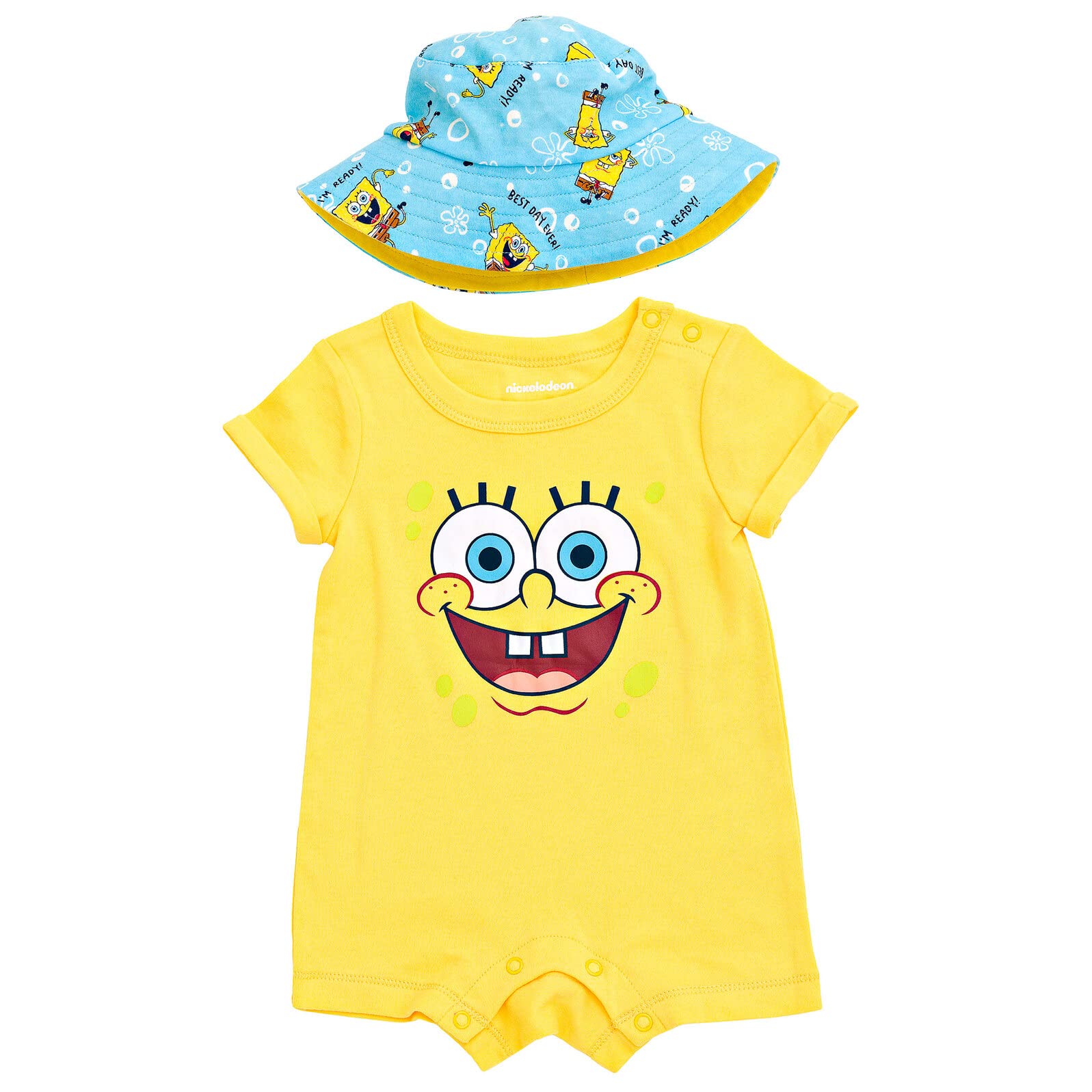 SpongeBob SquarePants Baby Romper and Hat Set - Cute Cartoon Outfit for Newborn to 12 Months Infant - Perfect for Birthday, Photo Shoots & Family Gatherings