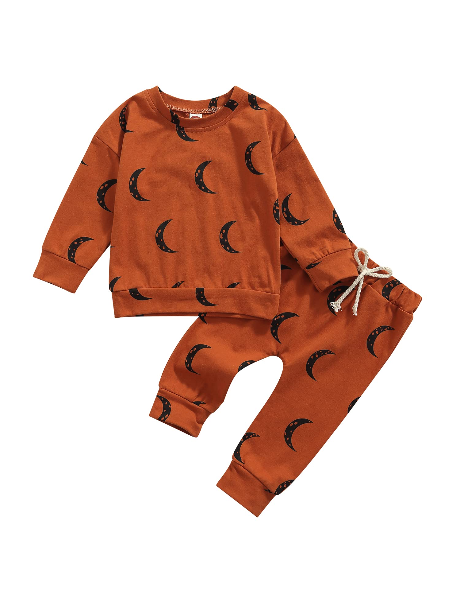 Newborn Baby Boy Girl Clothes - Moon Print Unisex Long Sleeve Pullover & Pant Set - Warm Winter Outfit for Infants 0-3 Months | Perfect for Photoshoots, Playtime & Cozy Family Outings