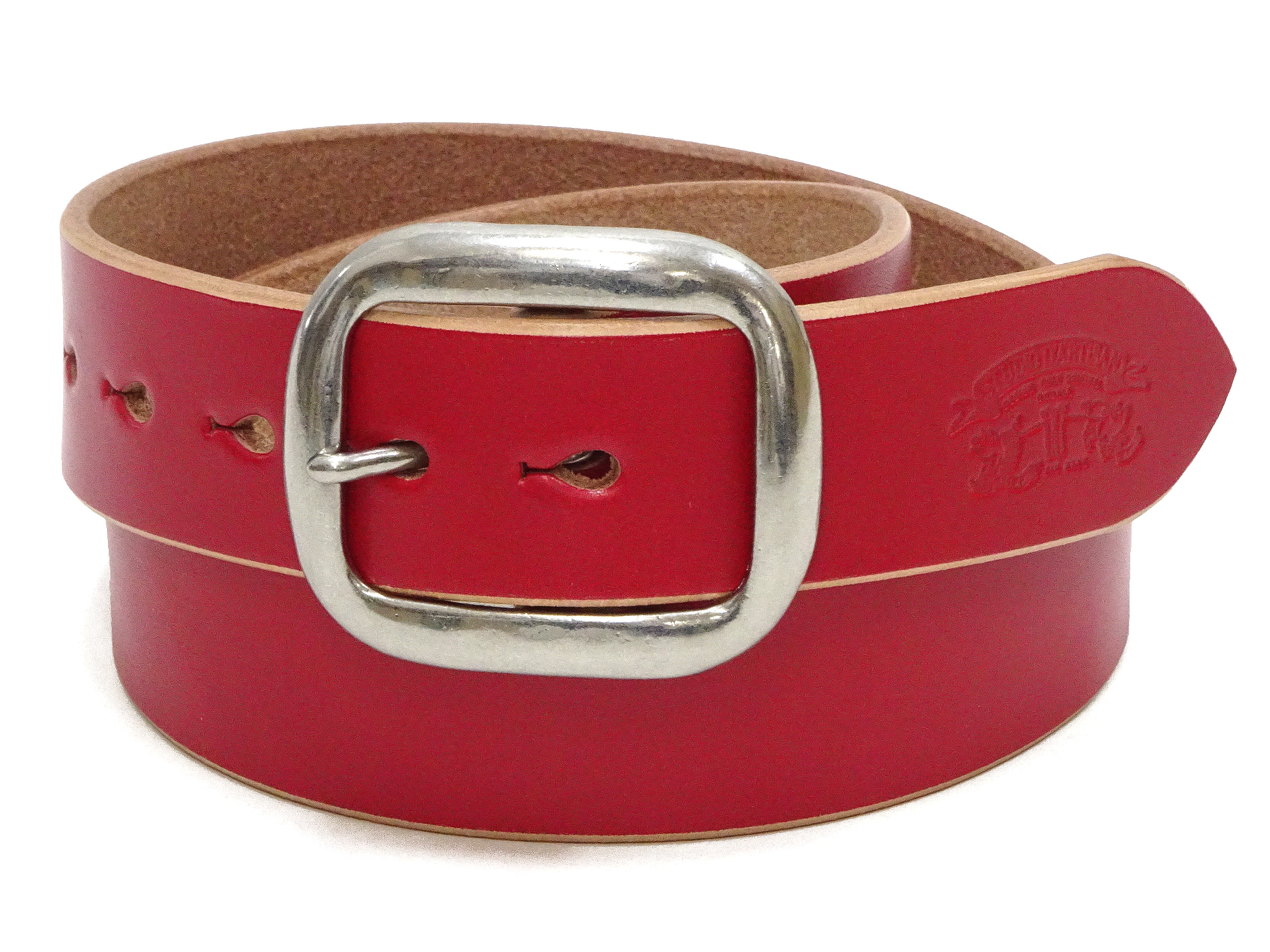 Studio D'artisan Men's Casual Leather Belt - 38mm Wide, 5mm Thick with Oval Buckle (Size B 87, Red) - Perfect for Jeans, Chinos & Business Casual Outfits