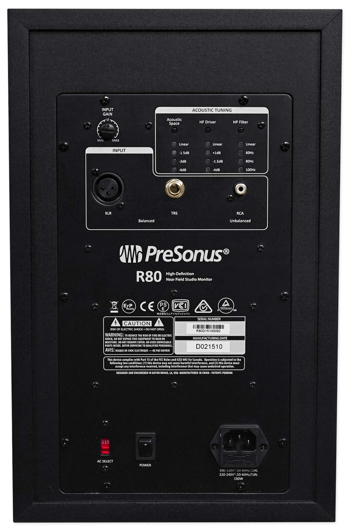 PreSonus R80 AMT Studio Monitor (Single) - Professional Studio Reference Speaker for Music Production, Mixing & Mastering | Perfect for Home Studios, Podcasting & Audio Editing