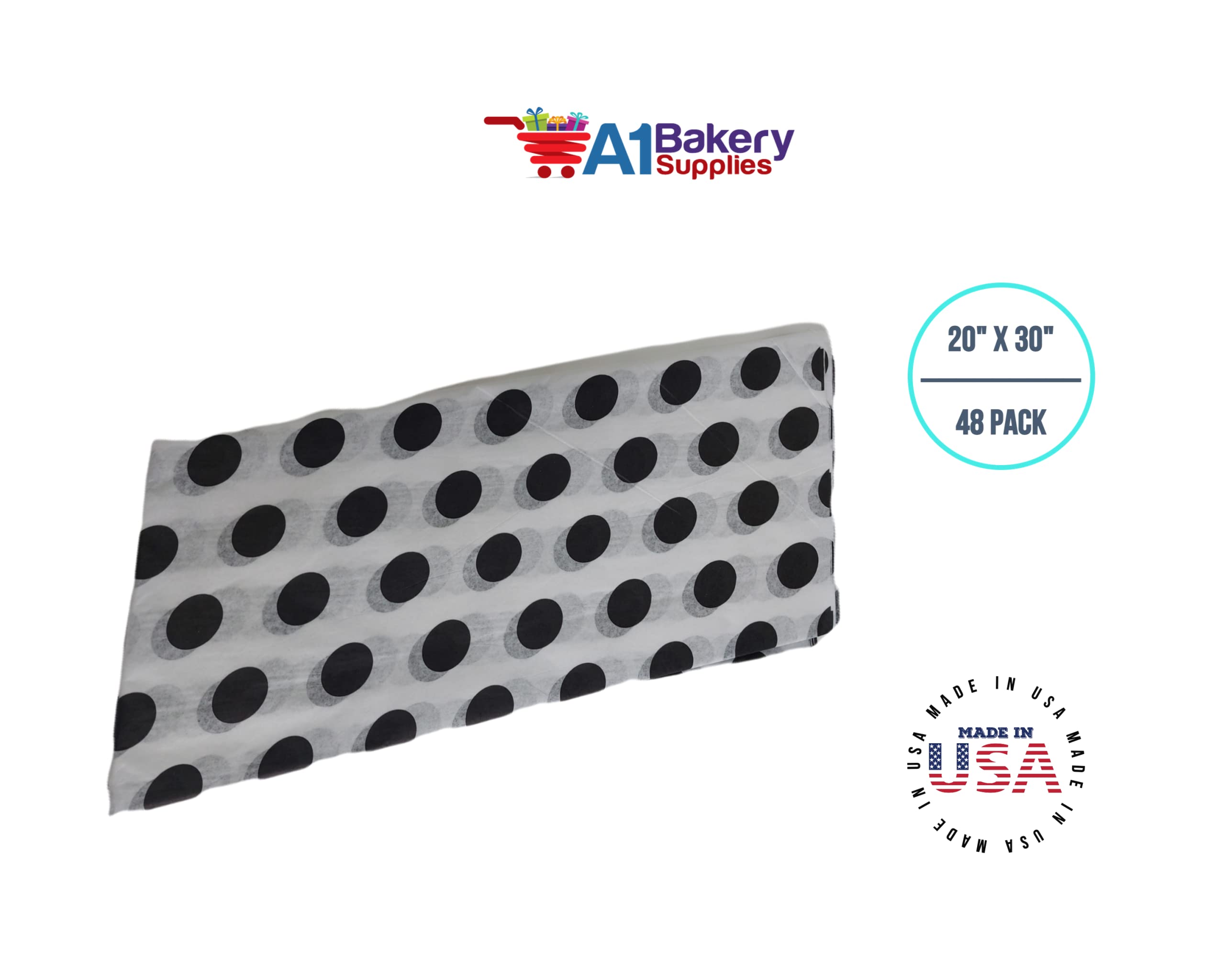 Black and White Polka Dot Tissue Paper - 20x30 Inches - 48 Sheets Premium Wrapping Paper for Gift Bags, Party Decorations & Craft Projects