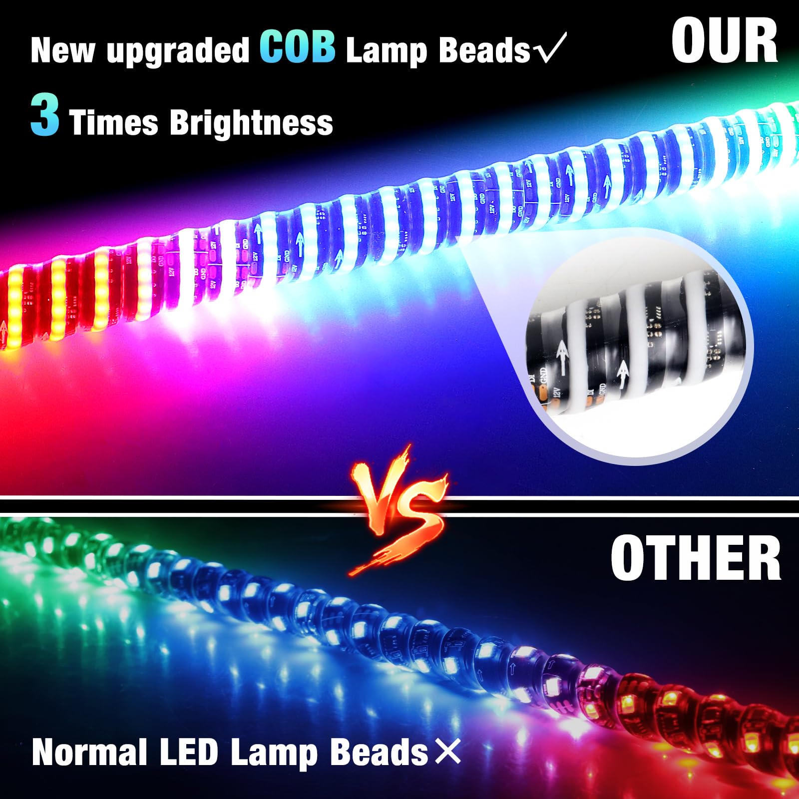 2PCS 4FT COB UTV Whip Lights - 2024 Upgraded Super Bright LED Whip Lights with RGB Chasing Effects for UTV ATV RZR SXS Can-Am Polaris - Perfect for Off-Road Night Riding & Trail Adventures
