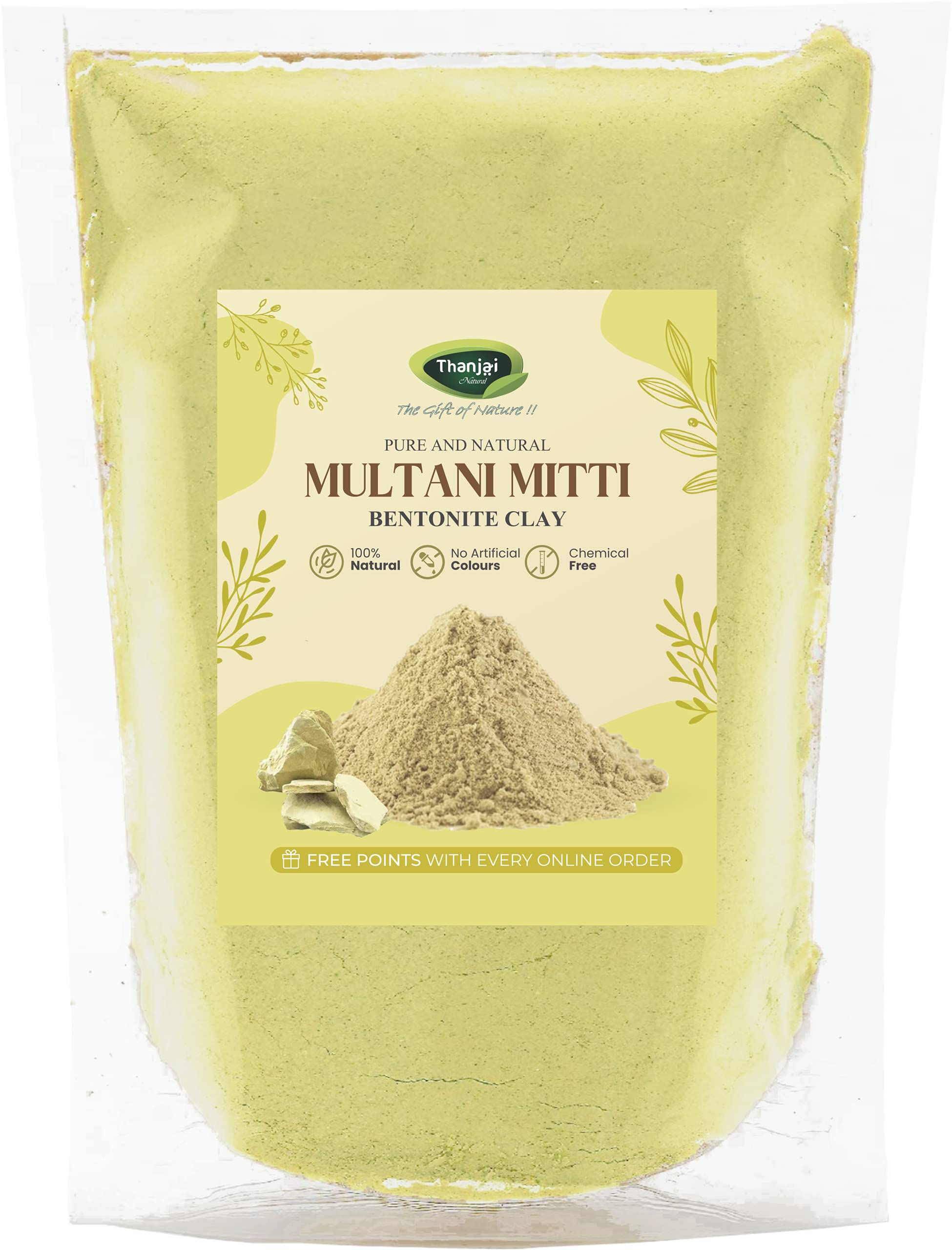 Thanjai Natural 100% Pure Multani Mitti Clay Powder for Face & Skin Care | Bentonite Clay Mask (500g) | Deep Cleansing, Acne Treatment & Glowing Skin