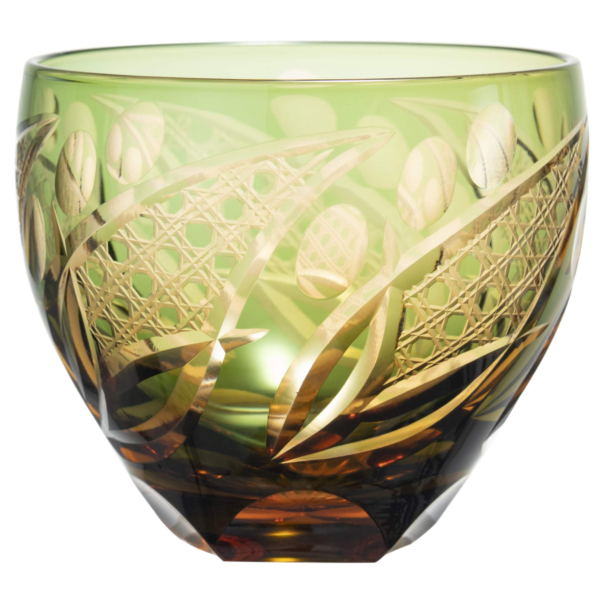 Premium Japanese Kiriko Cut Glass Tumbler - Toyo Sasaki HG200-12GR 10.1oz (310ml) Green Handcrafted Cup - Elegant Drinking Glass for Whiskey, Cocktails & Iced Tea - Perfect Gift for Home Bar & Japanese Culture Lovers