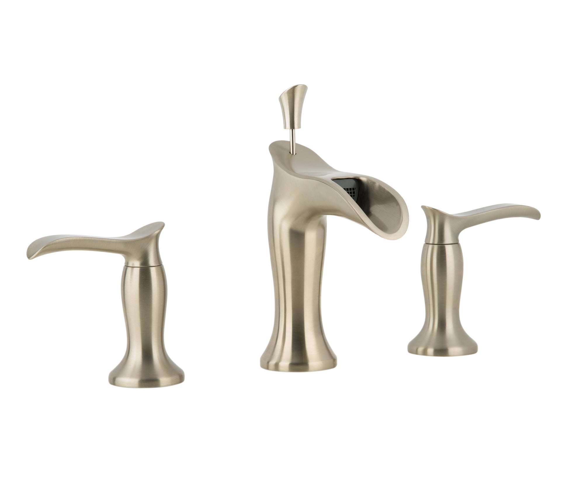 Eleganzia Series Widespread Brushed Nickel Bathroom Faucet - Modern Waterfall Spout Design for Vanity Sinks, Powder Rooms & Guest Baths