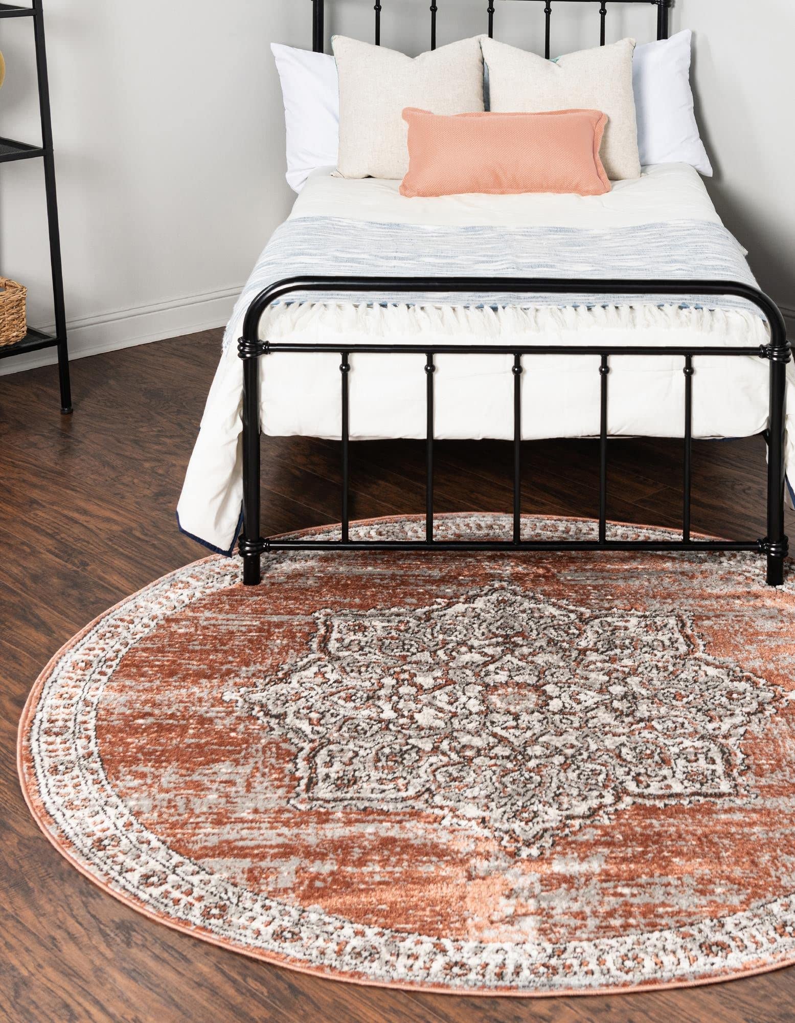 Unique Loom Nyla Collection Smile Round Area Rug 10' x 10' - Salmon Pink & Black Modern Boho Rug for Living Room, Bedroom, Nursery Decor
