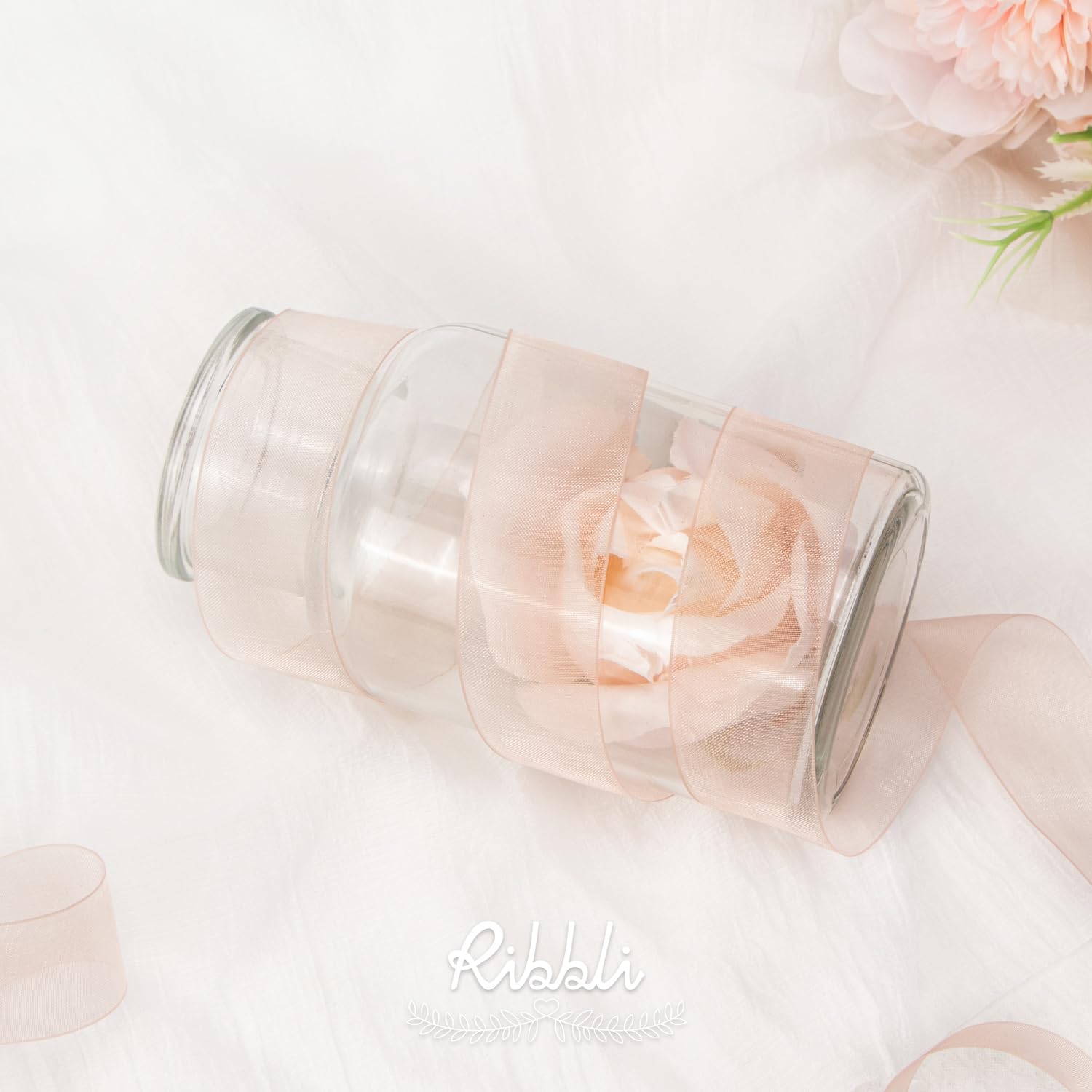 Ribbli Sweet Nectar Pink Organza Ribbon - 1/2 Inch x 50 Yards Continuous Roll, Rose Gold Sheer Ribbon for Gift Wrapping, Cookie Packaging, Wedding Decorations & DIY Crafts - Perfect for Party Favors, Scrapbooking & Floral Arrangements