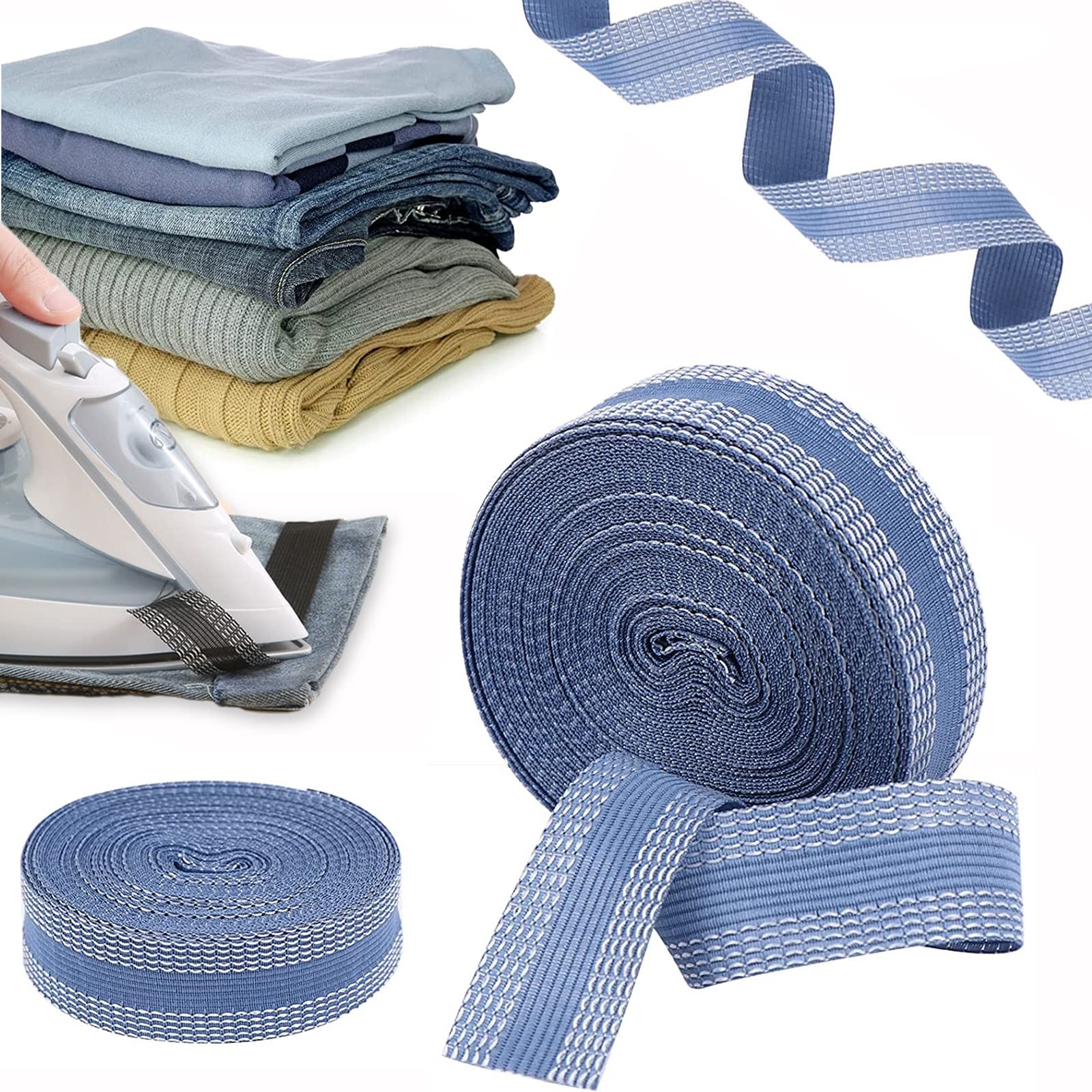 No-Sew Iron-On Hem Tape - Self-Adhesive Fabric Tape for Pants, Jeans, Dresses & Curtains (3.3 Yards, Blue) | Soft, Washable & Easy to Use for Clothing Alterations & DIY Sewing Projects