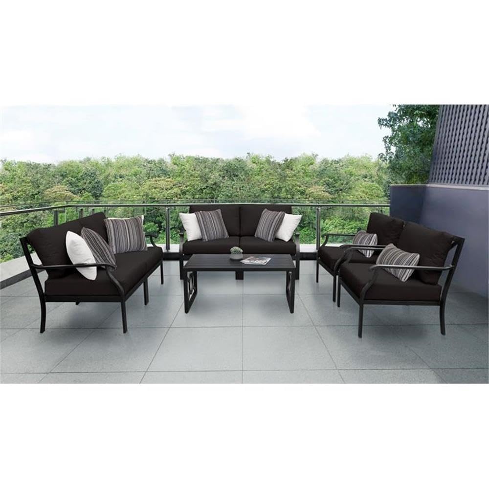 TK Classics Kathy Ireland Madison Ave. 7-Piece Aluminum Patio Furniture Set in Black - Outdoor Dining & Lounge Set for Garden, Poolside & Backyard Relaxation