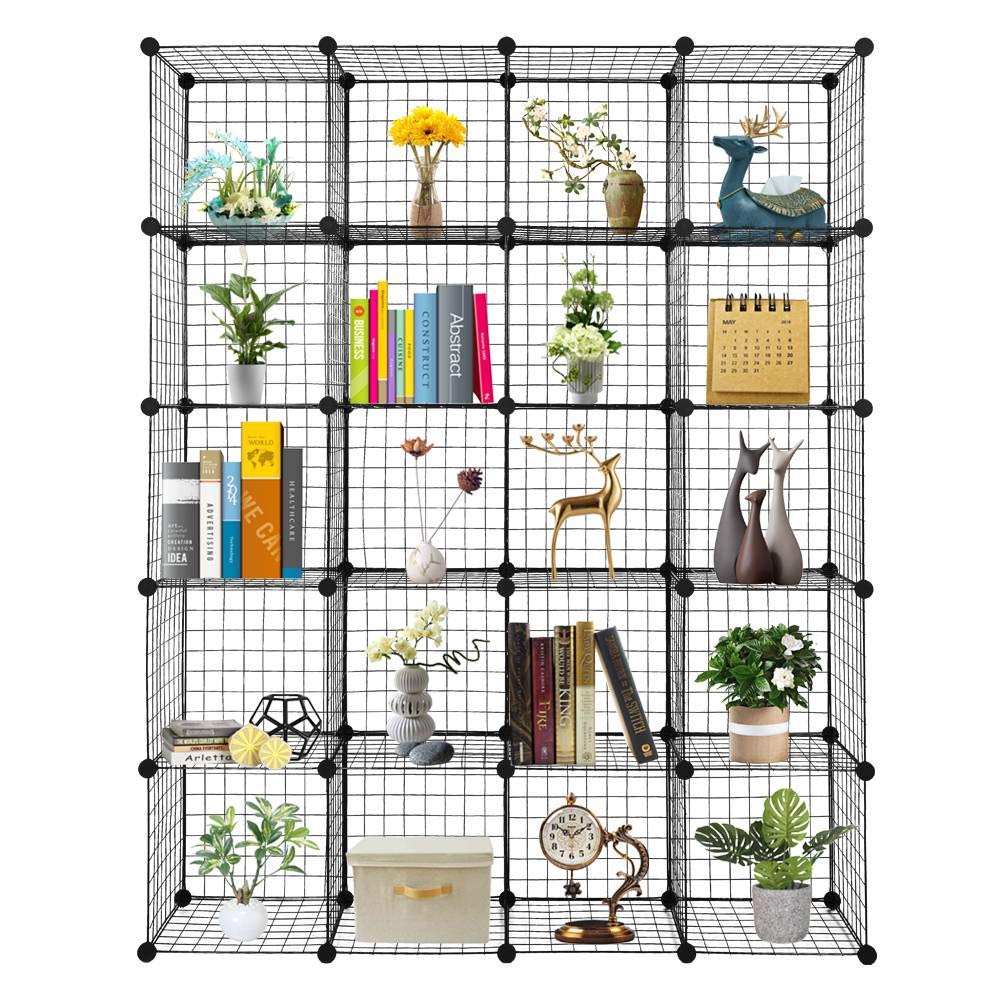 FRITHJILL 20-Cube Grid Wire Storage Shelf - Modular Organizer Bookcase for Home, Office & Dorm - Perfect for Organizing Books, Toys, Clothes & Decor
