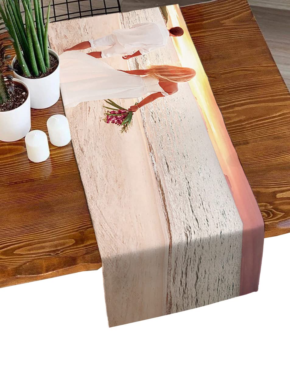 Boanket 36 Inch Cotton Linen Table Runner - Elegant Beach Sunrise Wedding Decor for Couples, Coffee Table, Kitchen Island & Bedside Dresser - 13