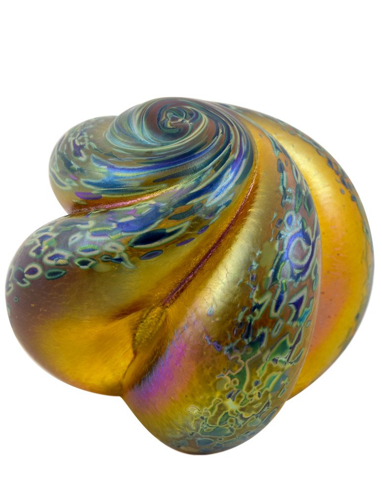 Handcrafted American Made Nautical Swirl Blown Glass Paperweight Sculpture in Topaz Gold - Perfect for Office Desk, Home Decor, and Gift Giving