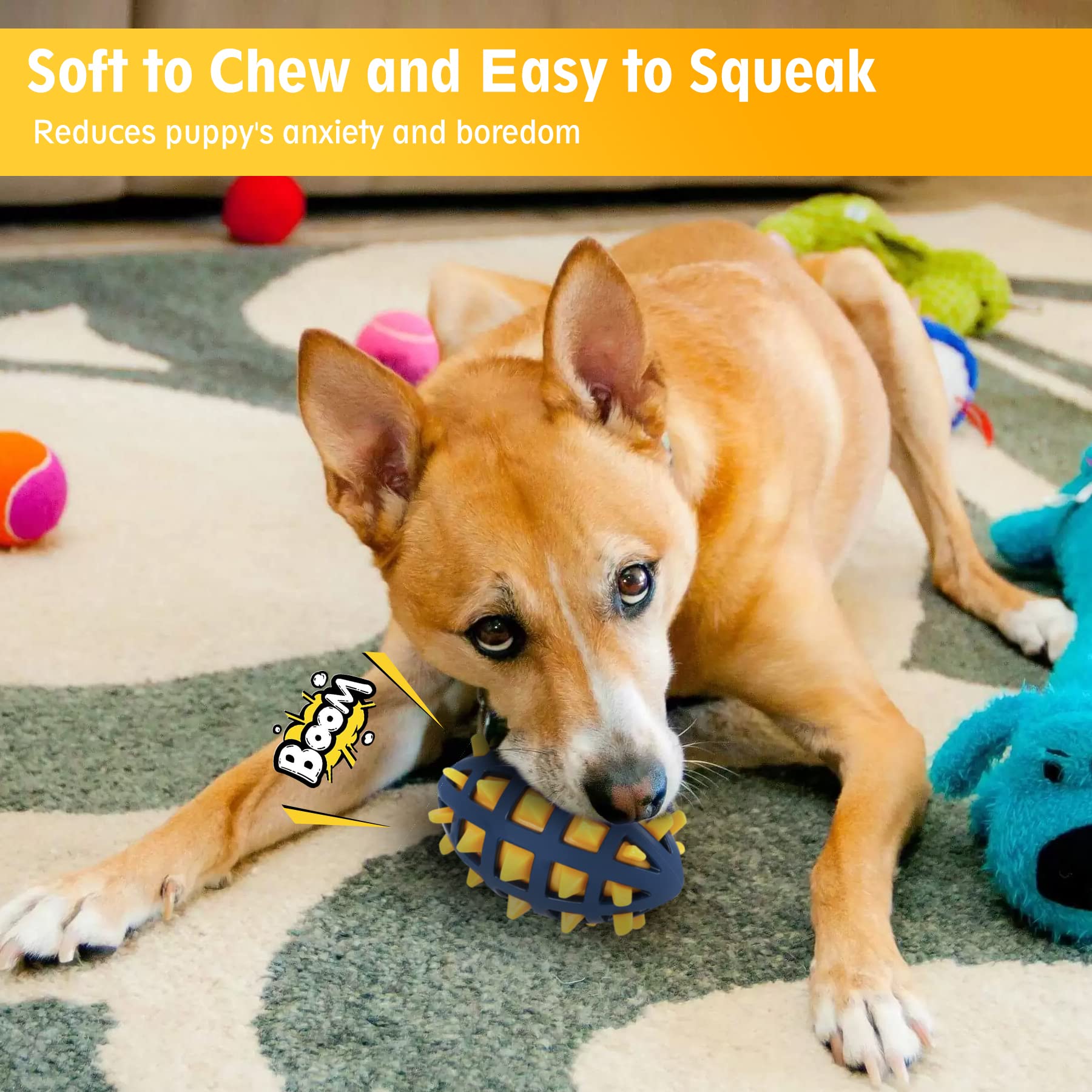 Durable Spiky Dog Toy Ball with Squeaker - Floating, Chew-Resistant Fetch Toy for Interactive Play - Perfect for Water Fun, Training & Bonding (Yellow)