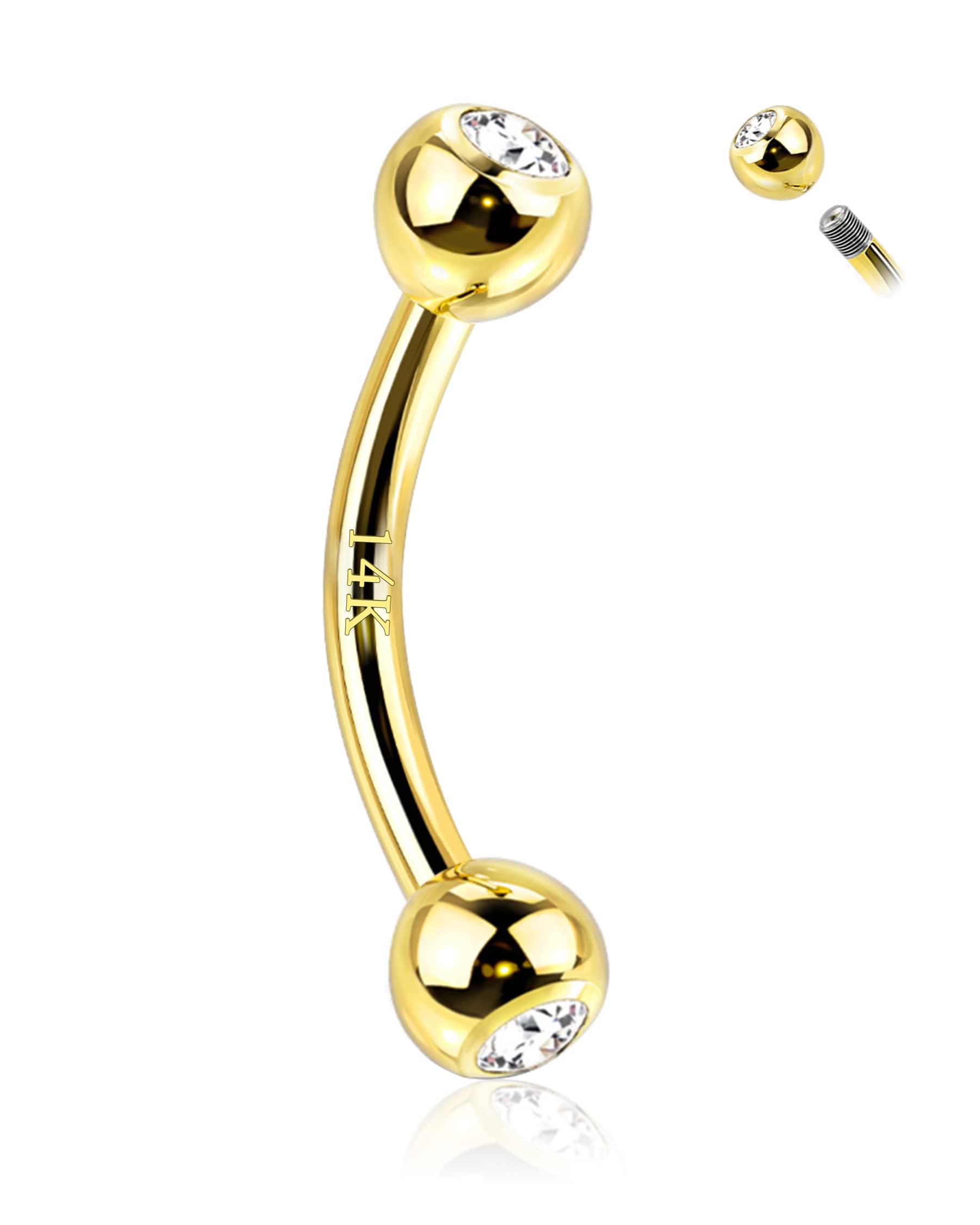 COCHARM 14K Real Gold Belly Button Rings - 16g/14g Short & Long Upper Navel Piercing Jewelry - Cute Rook Barbell for Belly Button & Cartilage Piercing - Perfect for Everyday Wear & Special Occasions