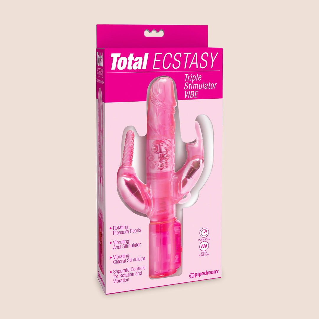 Pipedream Total Ecstasy Triple Stimulator - Vibrating Clitoral & Anal Stimulator with Rotating Bead Shaft | G-Spot & Dual Pleasure for Women & Couples | Perfect for Solo Play & Spicing Up Relationships