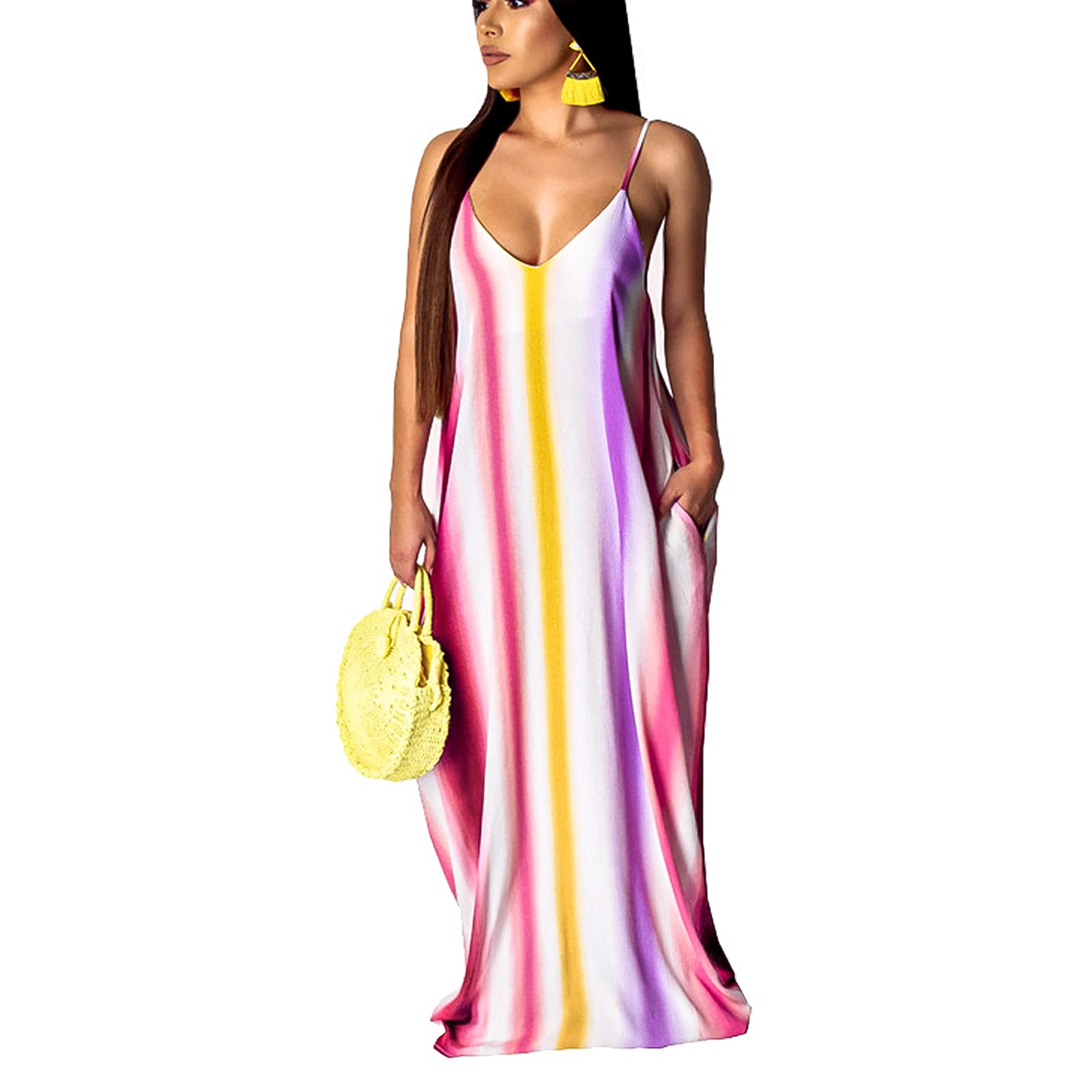 FANDEE Women's Summer Dresses - Casual Bohemian Beach Sundress, Plus Size Long Maxi Dress for Vacation, Pool Party & Outdoor Date Night