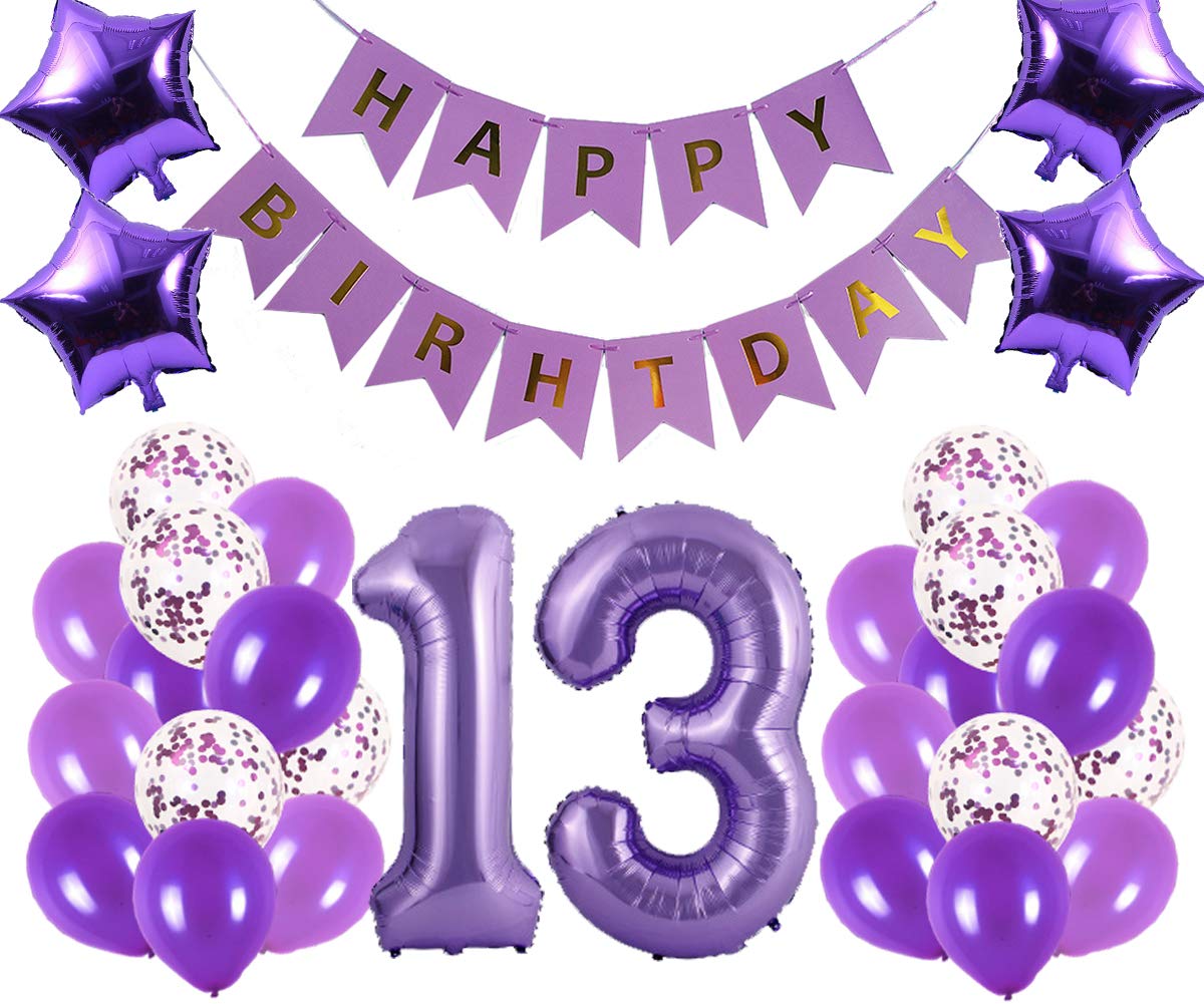 13th Birthday Party Decorations Kit - Happy Birthday Banner, Number 13 Balloons & Purple Party Supplies for Teen Girls | Perfect for 13th Birthday Celebrations, Decorations & Photo Backdrops