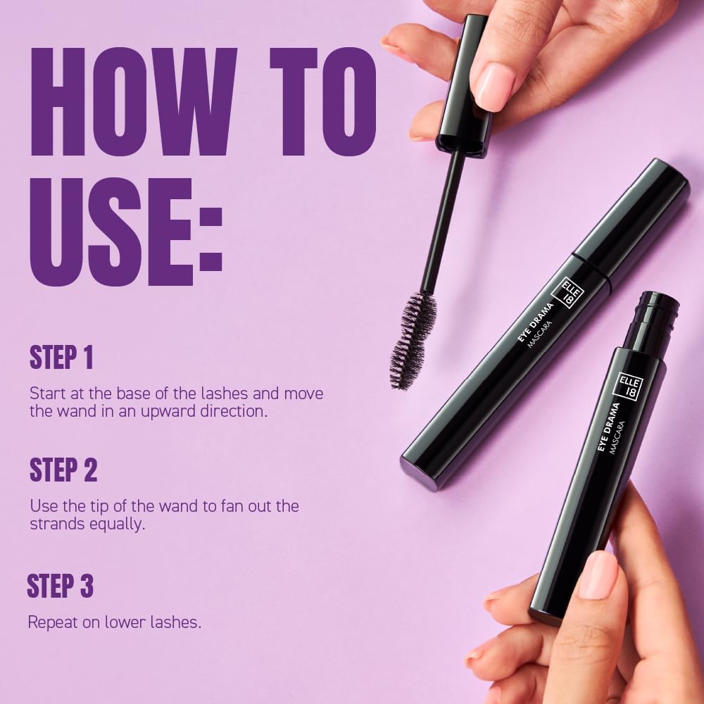 Elle18 Eyedrama Volumizing Mascara 11ml - Black Waterproof Lengthening Mascara for Dramatic Lashes | Perfect for Daytime Office Look & Night Out Makeup
