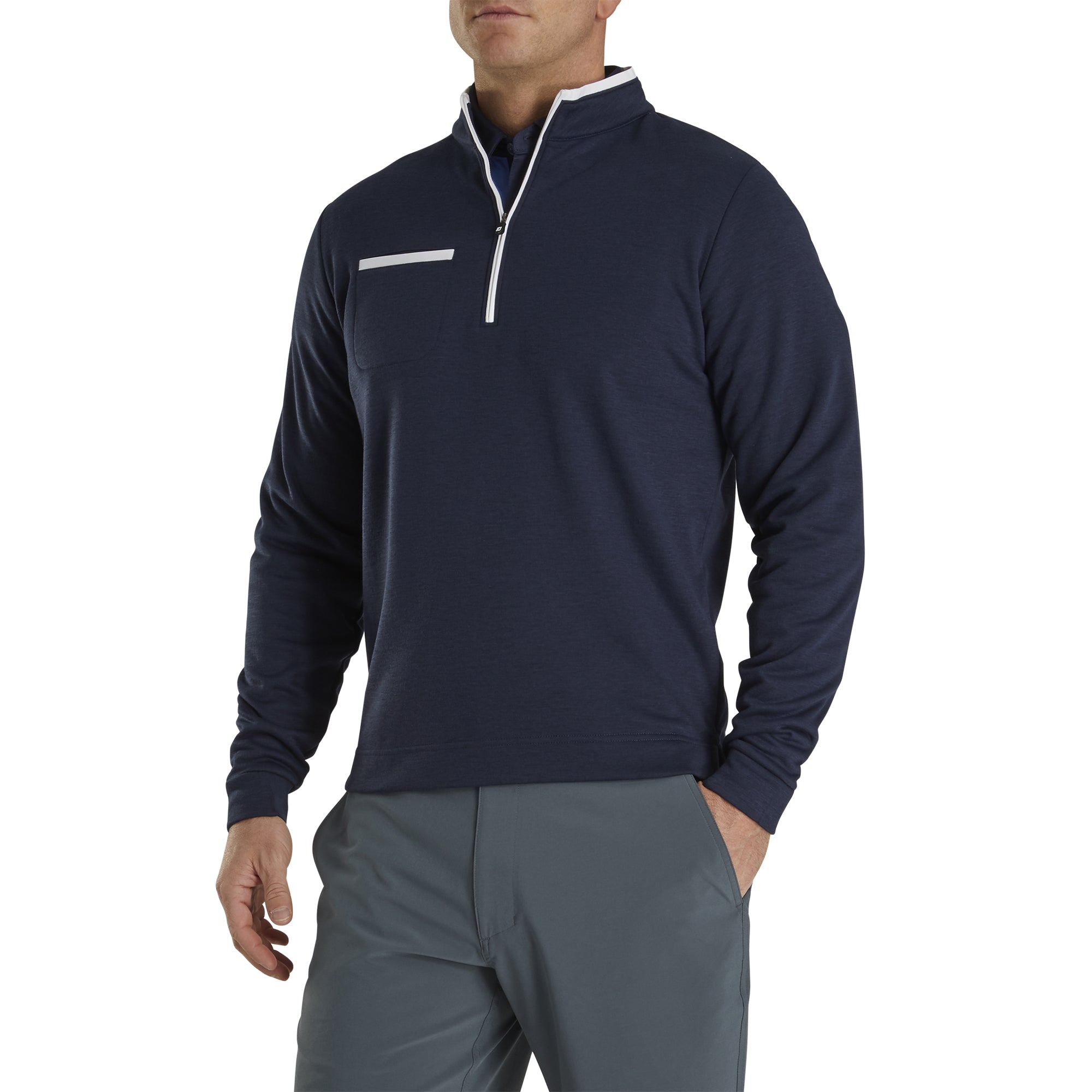 FootJoy Men's Navy Fleece Golf 1/4 Zip Pullover with Contrast Trim - Warm & Stylish for Winter Golfing & Casual Wear