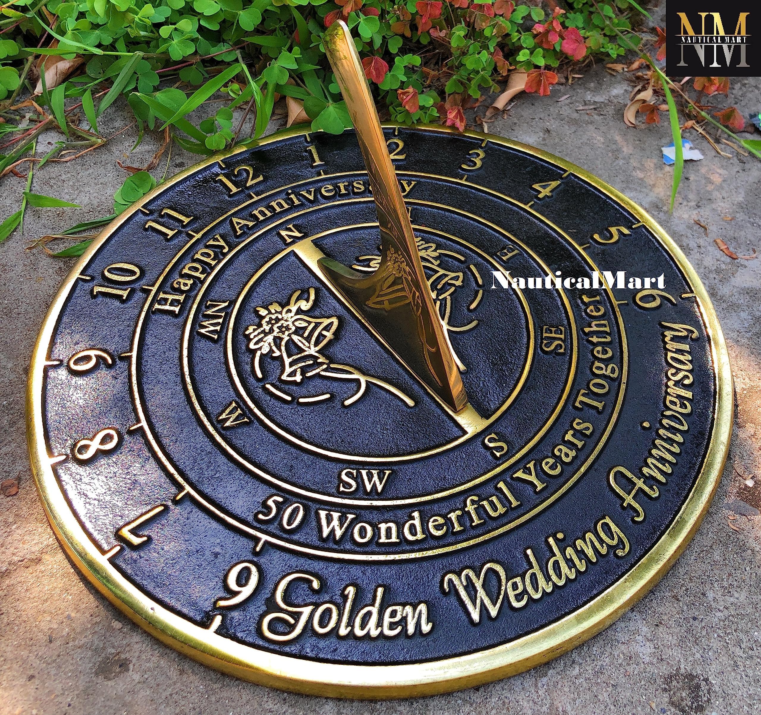 Golden Wedding Anniversary Sundial Gift - Elegant 50th Year Keepsake for Couples - Perfect for Outdoor Garden, Patio, or Beach Decor