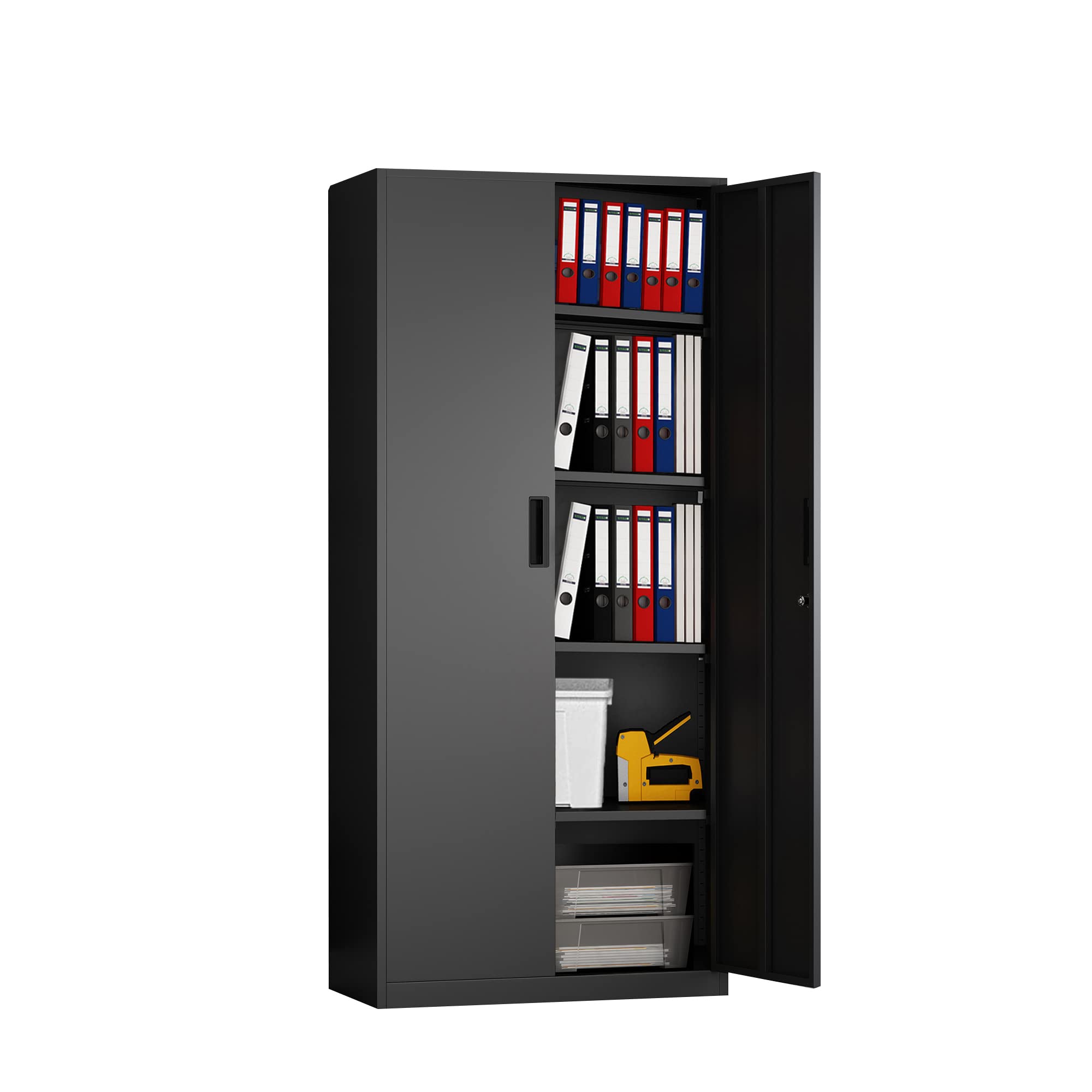 Tall Metal Storage Cabinet - Lockable Steel File Cabinet with Doors & 4 Adjustable Shelves for Office, School, Home, Kitchen Pantry, Utility Room & Garage Organization | Heavy-Duty Storage Solution for Documents, Tools & Supplies