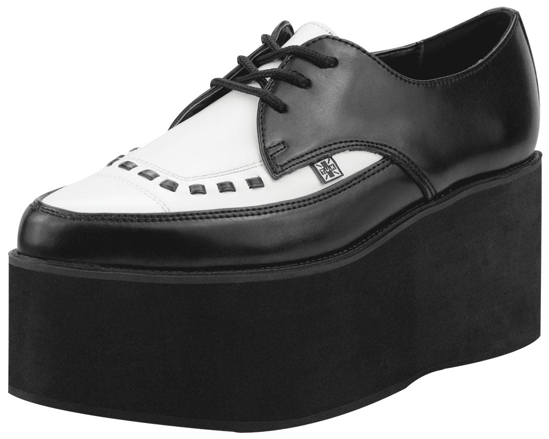T.U.K Black & White Leather Eva 3x Stacked Pointed Creeper Shoes - Punk Rock Gothic Platform Boots for Women, Perfect for Concerts, Nightclubs & Alternative Fashion