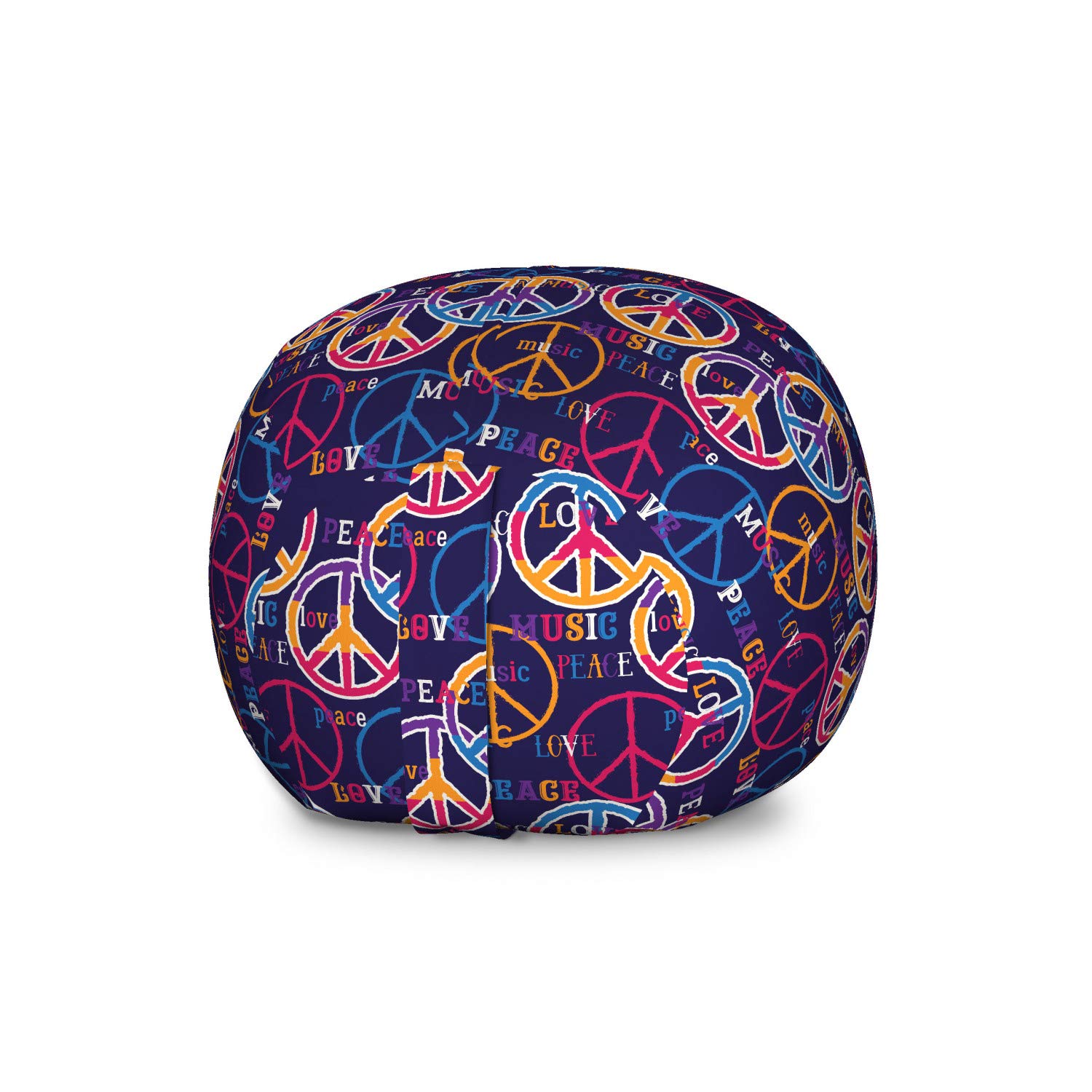 Ambesonne Hipster Storage Toy Bag Chair - Colorful Love Music Typography with Retro Peace Sign - Large Washable Stuffed Animal Organizer for Kids Room, Nursery, Playroom & Dorm Decor