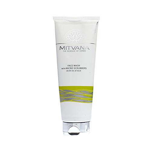 MITVANA Olive Oil & Tulsi Face Wash with Microscrubbers - 100ml Deep Cleansing Exfoliator for Glowing Skin | Perfect for Daily Skincare Routine & Acne-Prone Skin