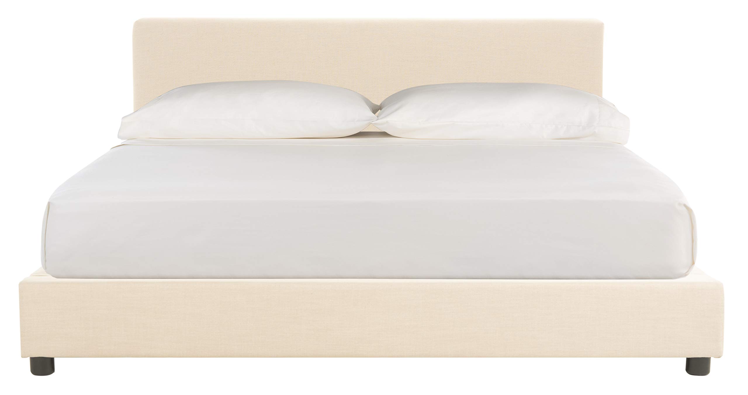 Safavieh Home Carter Contemporary Beige Linen Queen Size Bed Frame - Modern Minimalist Bedroom Furniture for Master Bedroom, Guest Room & Apartment