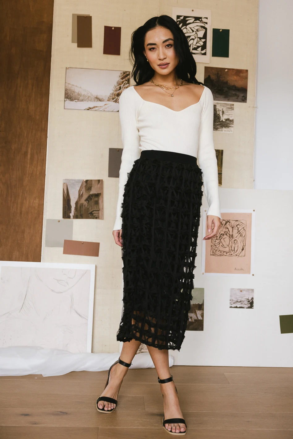 Open Cage Knit Skirt in Black - Women's Fashion Stretch Skirt for Casual & Night Out - Final Sale
