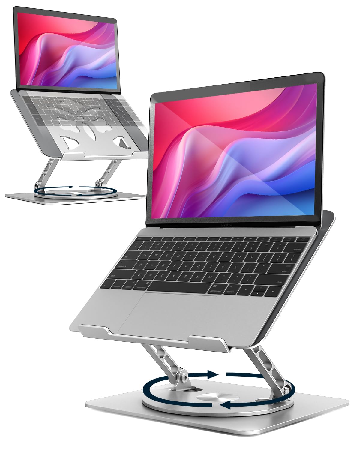 Adjustable Laptop Stand for Desk - Portable & Foldable Aluminum Laptop Riser with 360° Rotating Base, Ergonomic Computer Stand Holder for MacBook Pro/Air, Dell, HP, Lenovo Notebooks up to 15.6 Inches (Silver) - Perfect for Home Office, Workstation, Gaming & Study Setup