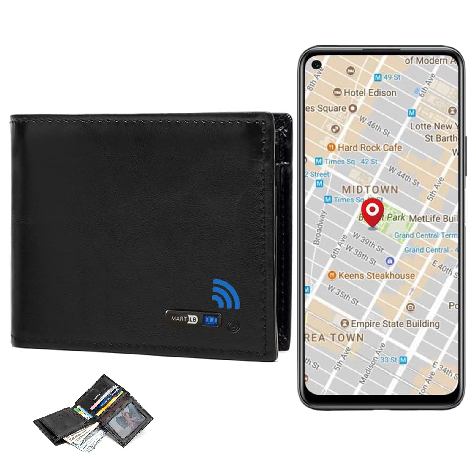 Smart Bluetooth Wallet Tracker for Men - RFID Blocking Leather Credit Card Holder with ID Window & Coin Pocket (Black) - Perfect for Travel, Business & Everyday Use