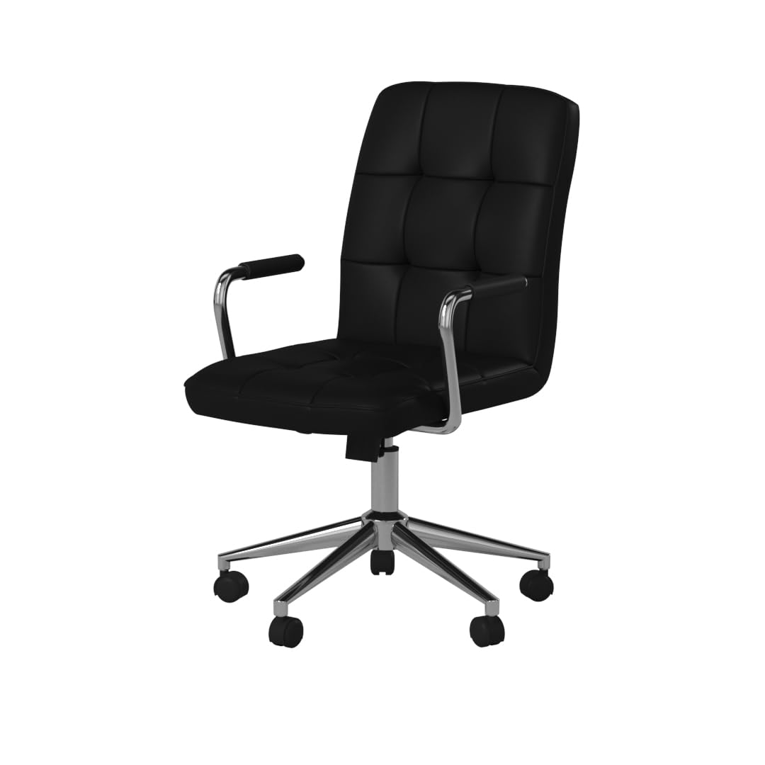 Modern Office Chair with Chrome Arms - Ergonomic Black Executive Desk Chair for Home & Office - Comfortable & Adjustable for Long Work Hours