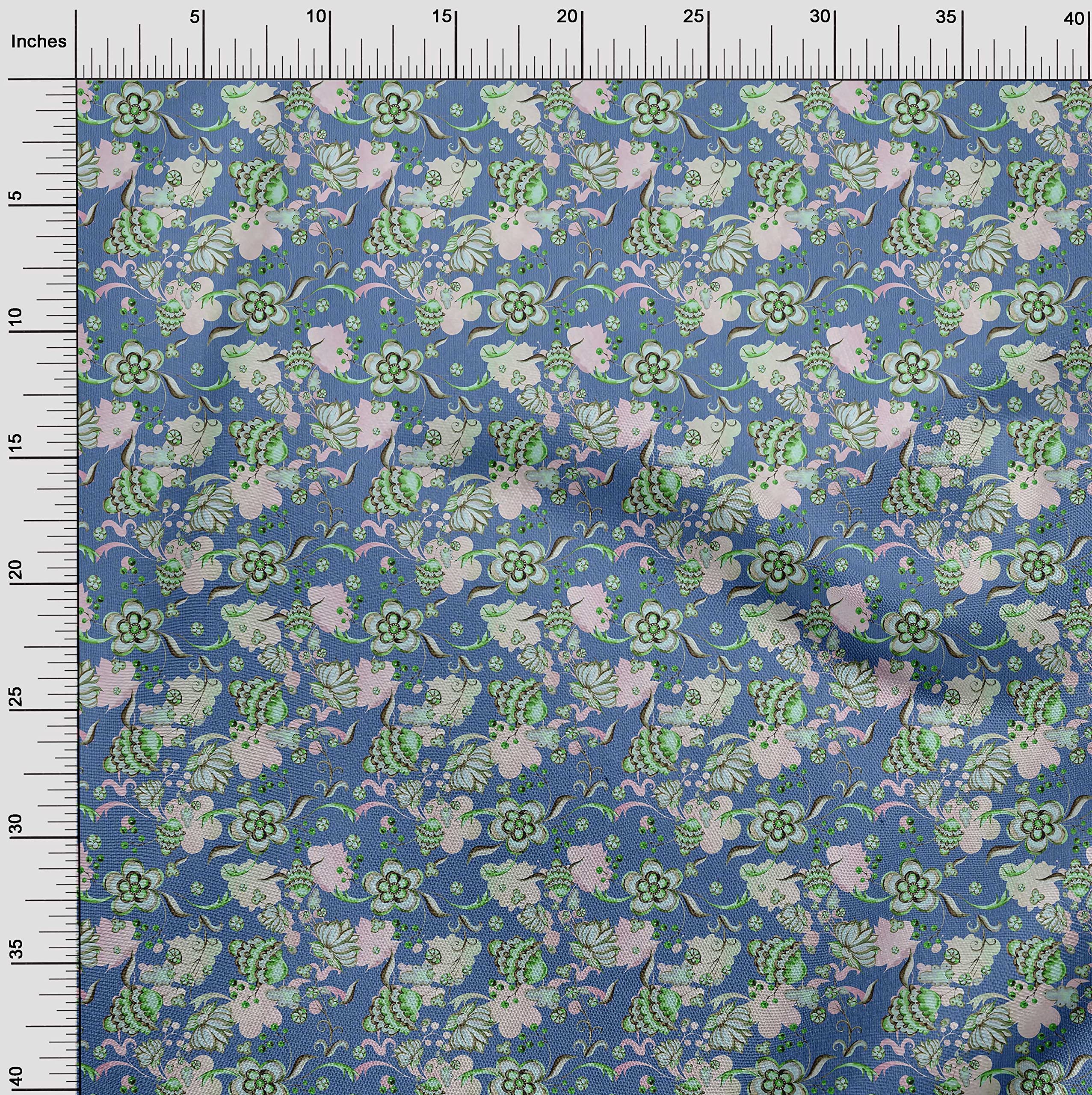 oneOone Rayon Grayish Blue Asian Suzani Fabric by The Yard - 56 Inch Wide Printed DIY Sewing Material for Clothing, Home Decor & Crafts