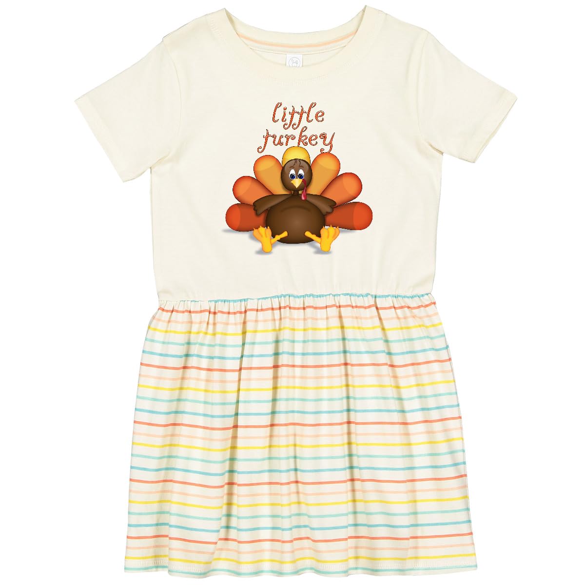 Inktastic Little Turkey Toddler Dress - Cute Thanksgiving Outfit for Baby Girls | Holiday Photo Shoot, Family Gathering & Fall Festival Attire