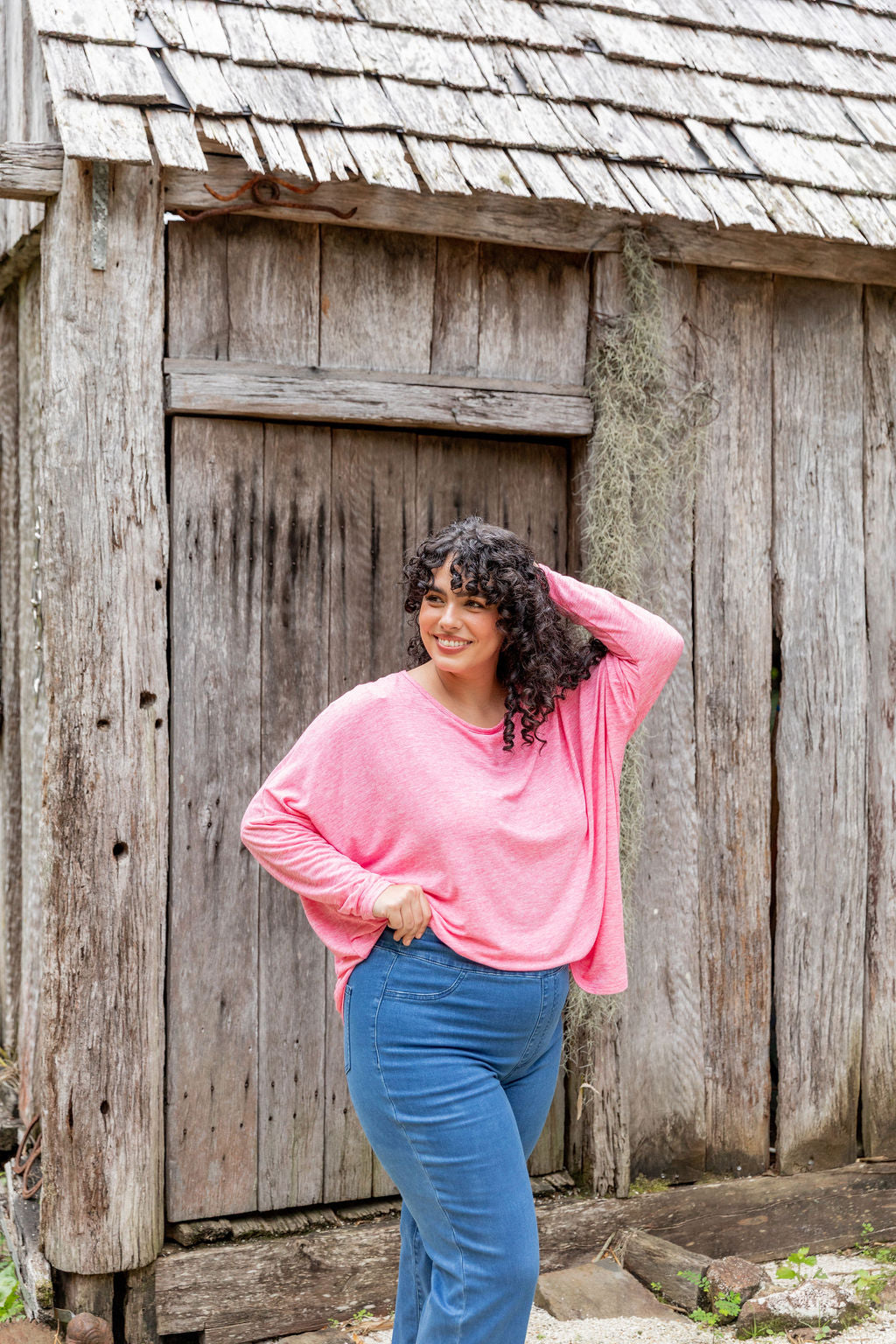 Women's Harlow Knit Top in Pink Marl - Soft Casual Sweater for Everyday Wear & Layering