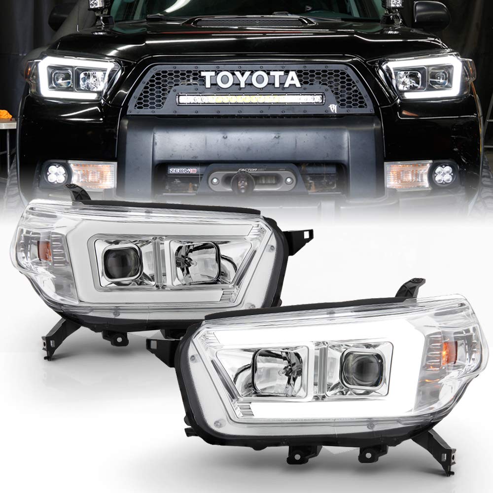 ACANII LED Projector Headlights for 2010-2013 Toyota 4Runner - Chrome Tube Style Upgrade Headlamps Pair (Left+Right) | Enhanced Night Driving & Off-Road Visibility
