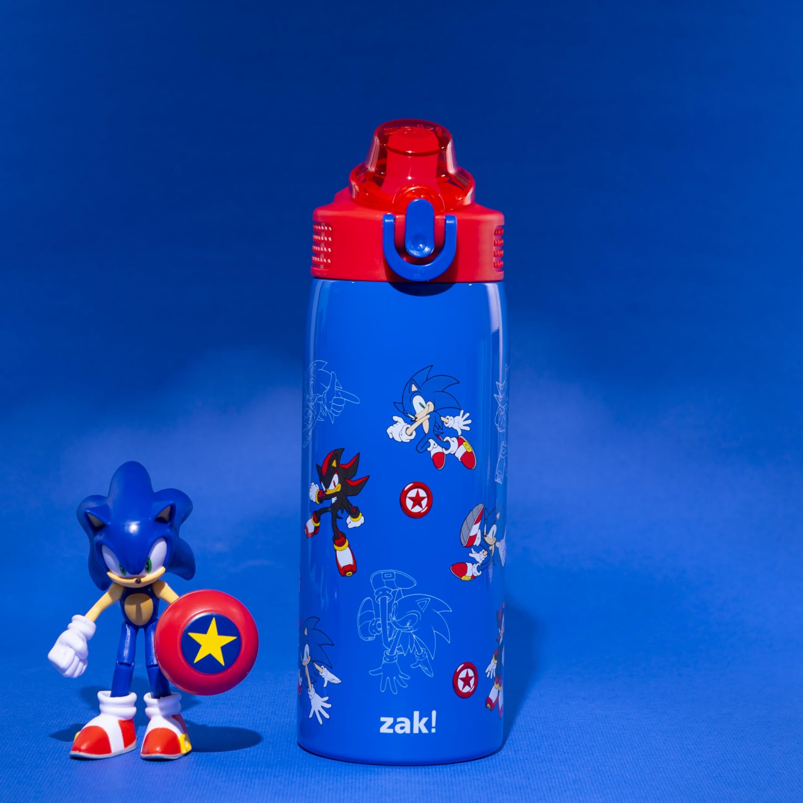 Sonic the Hedgehog Kids Water Bottle 19oz Stainless Steel with Straw - Leak Proof Insulated Water Bottle for School, Travel & Sports | Sonic & Shadow Design | Handle & Pop-Up Spout Cover