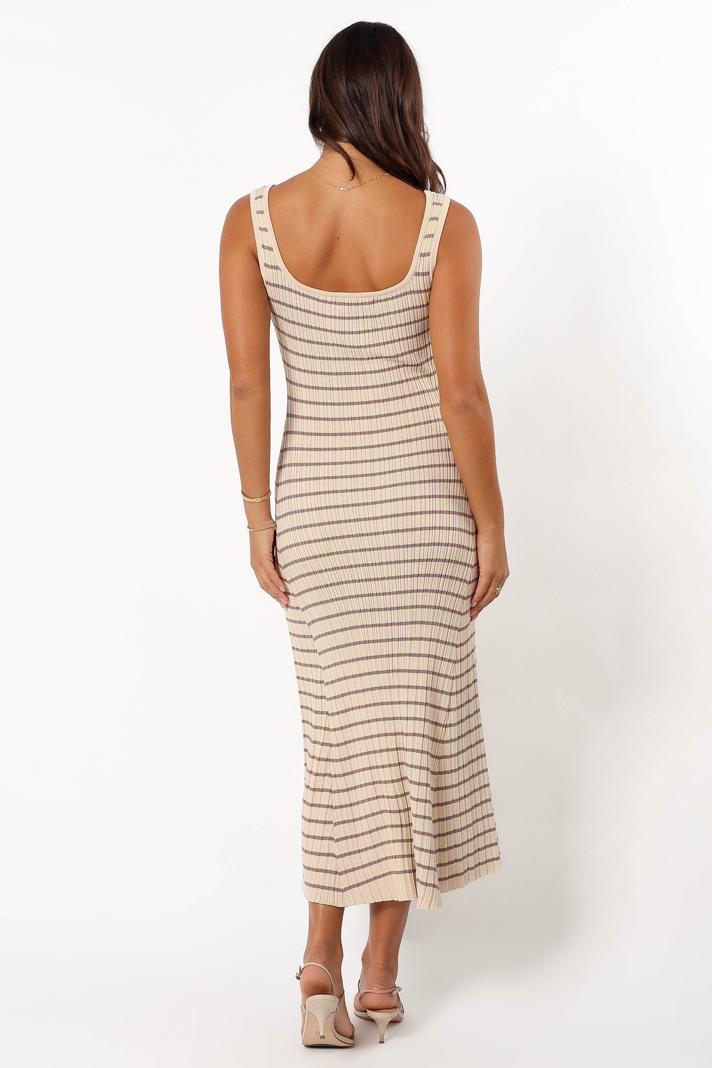 Henry Striped Dress - Cream & Mocha Color Women's Summer Casual Dress for Beach, Vacation and Everyday Wear