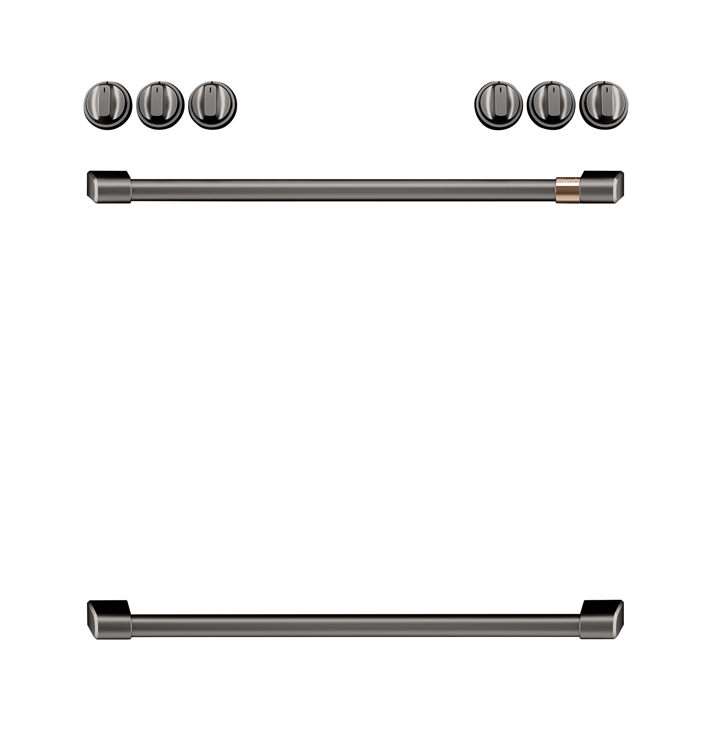 Café™ Brushed Black Front Control Electric Range Knobs and Handles Set - CXFCEHKPMBT | Premium Stove Replacement Parts for Modern Kitchens