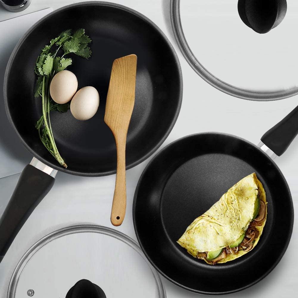 HOMICHEF Nonstick Frying Pan Set - 9.5 & 11 Inch Stainless Steel Skillets with Glass Lids, Induction Compatible, PFOA-Free & Nickel-Free - Perfect for Sautéing, Frying & Cooking Eggs, Pasta & Stir-Fry Dishes