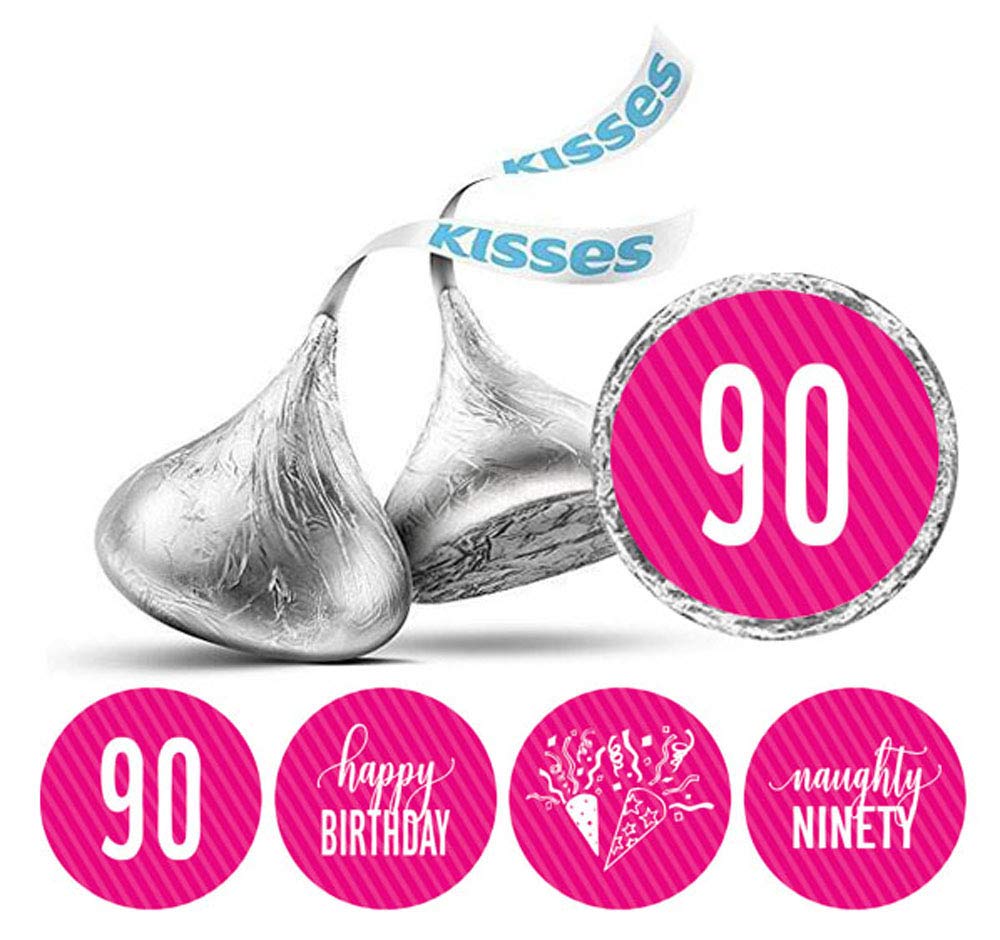 190pcs Naughty 90th Birthday Stickers - Fuchsia Pink for Party Decor