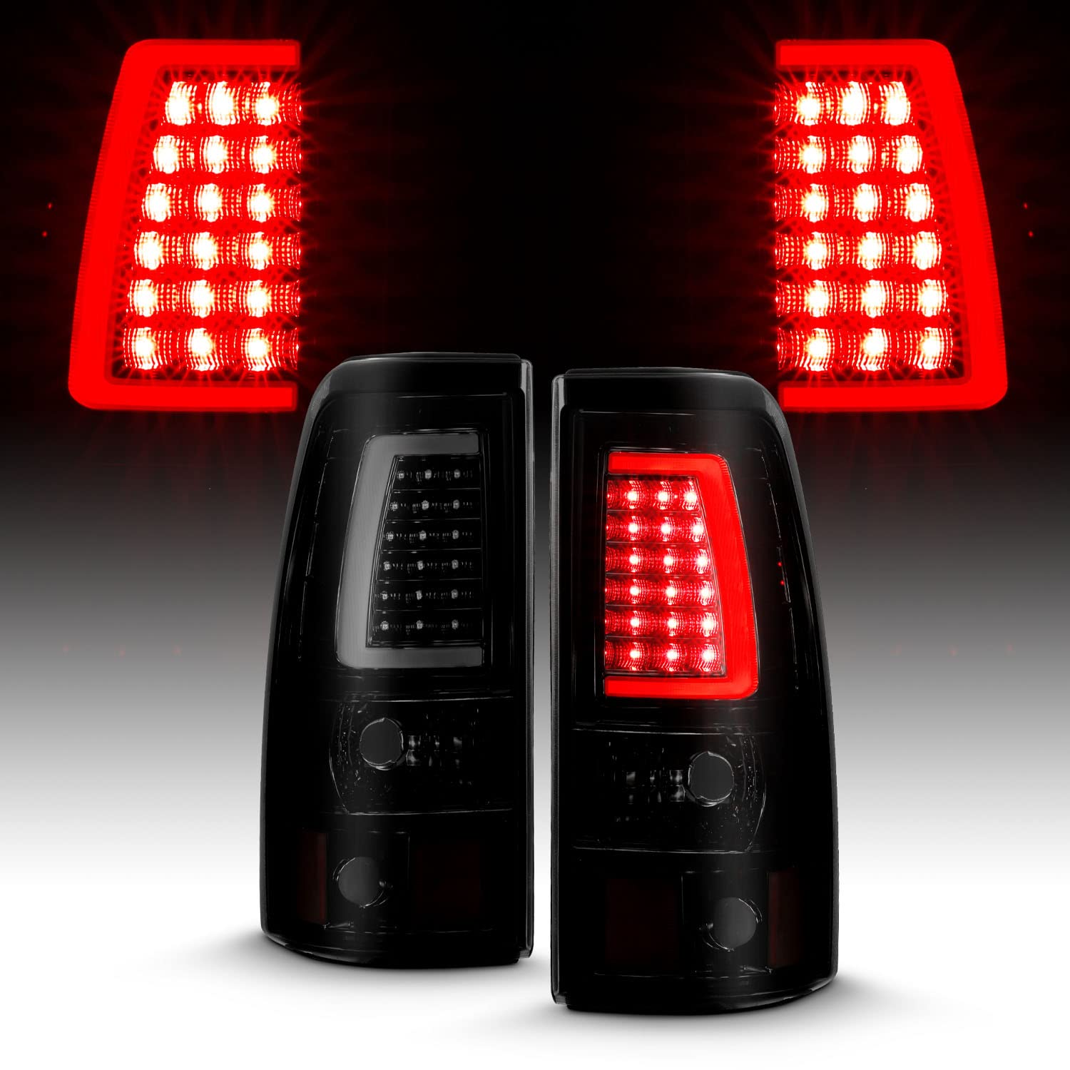 1999-2006 GMC Sierra & 1999-2002 Chevy Silverado LED Tail Lights - Dark Black C-Type Brake Lamp Set (Pair) for Improved Visibility & Style - Perfect for Night Driving & Custom Truck Upgrades